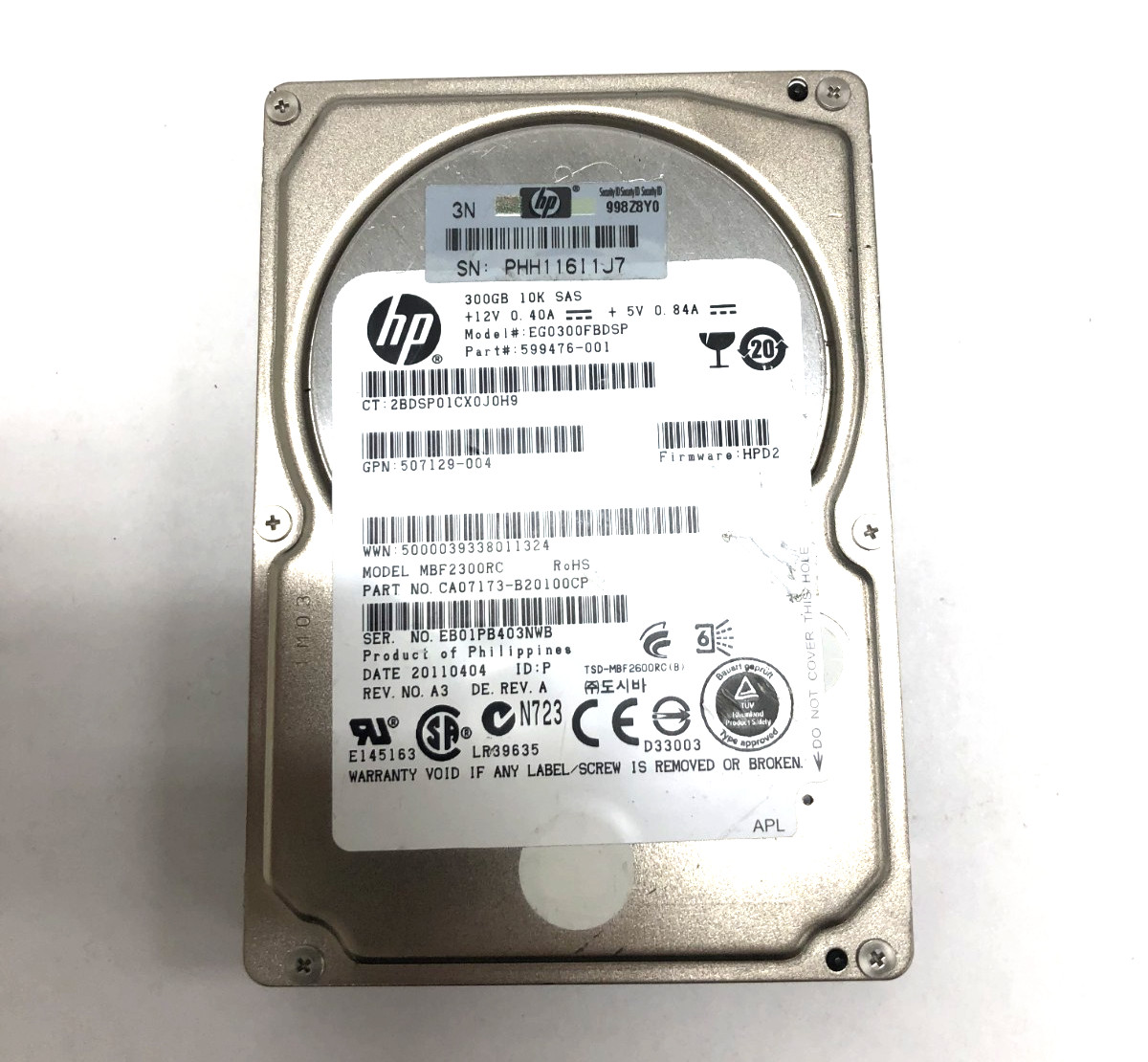 HP EG0300FBDSP 300GB 10K RPM SAS 2.5" 6 Gbps Hard Drive HDD 599476-001