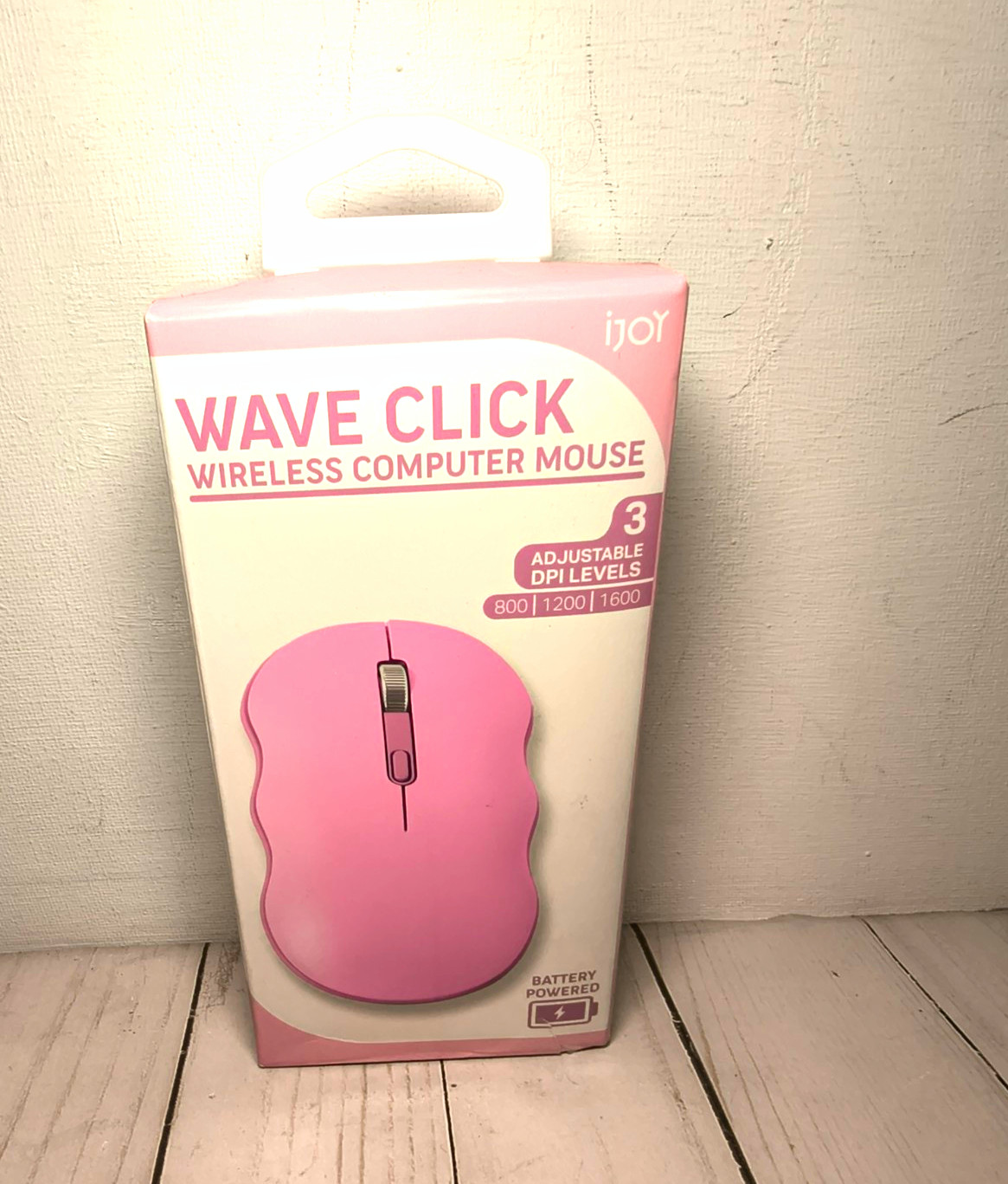 iJoy Wave Click Wireless Optical Mouse Pink Adjustable DPI 1600 Max 3-Button