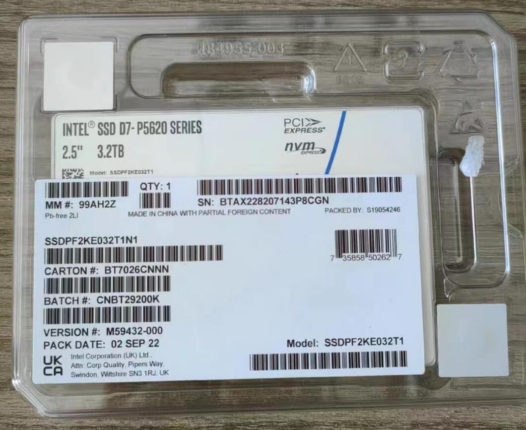 New Intel SSDPF2KE032T1N1 D7-P5620 3.2TB NVMe PCIe 4.0X4 3D TLC U.2 15mm SSD