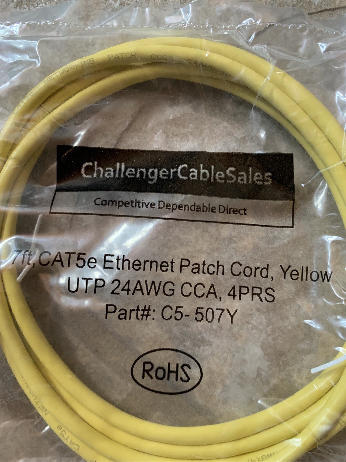 Comcast Xfinity CAT5e Ethernet Patch Cord Yellow 7 FT 24 AWG 