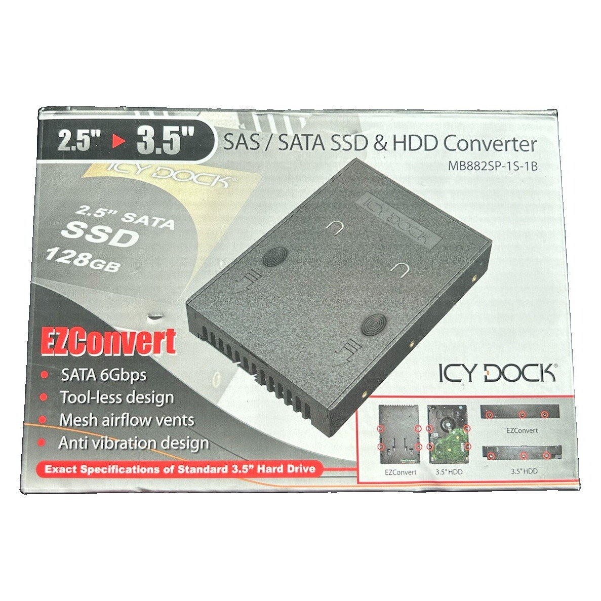 ICY DOCK MB882SP-1S-1B 2.5in to 3.5in SATA Converter Tool-less Black