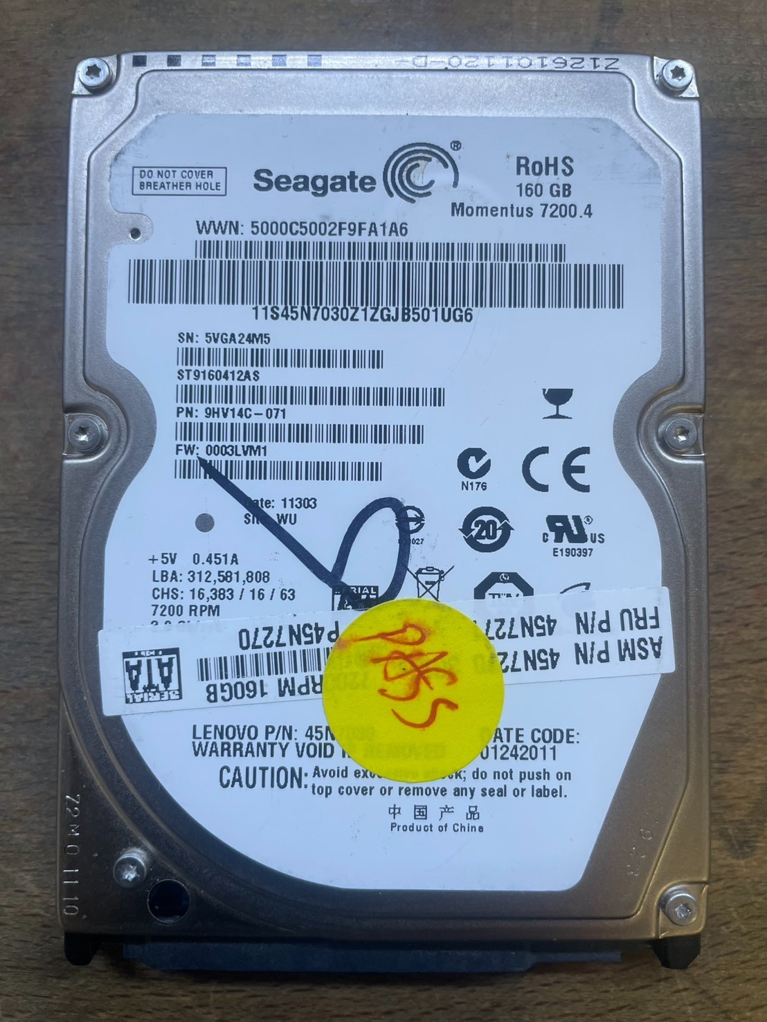 Seagate Momentus 7200.4 ST9160412AS 160GB 2.5" SATA II Laptop Hard Drive