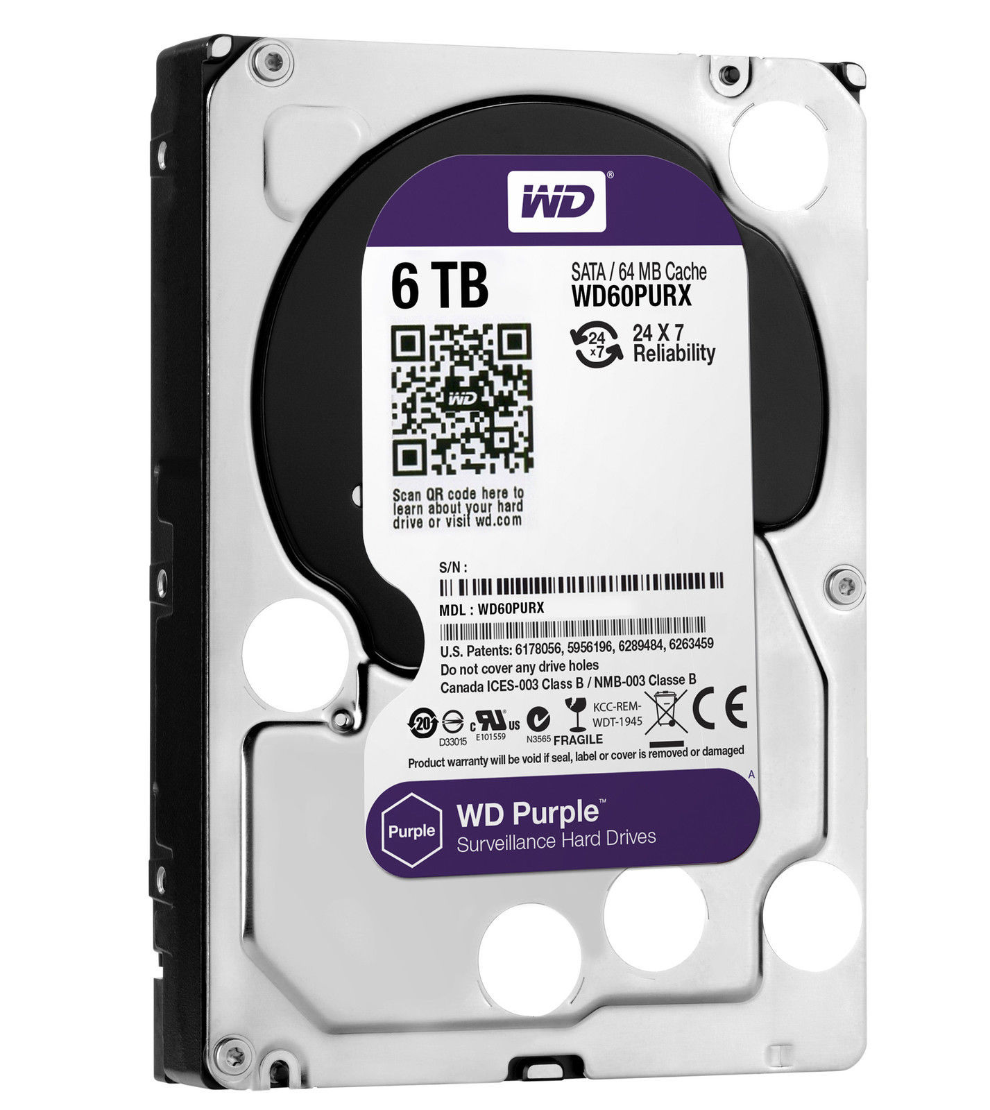 Western Digital 6TB PURPLE Surveillance Hard Drives SATA 6 Gbs 64MB WD60PURX WD