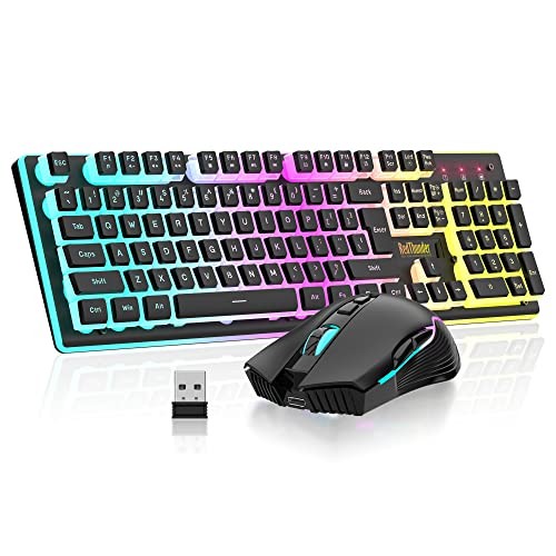 RedThunder K10 Wireless Gaming Keyboard and Mouse Combo, RGB Backlit Rechargeabl