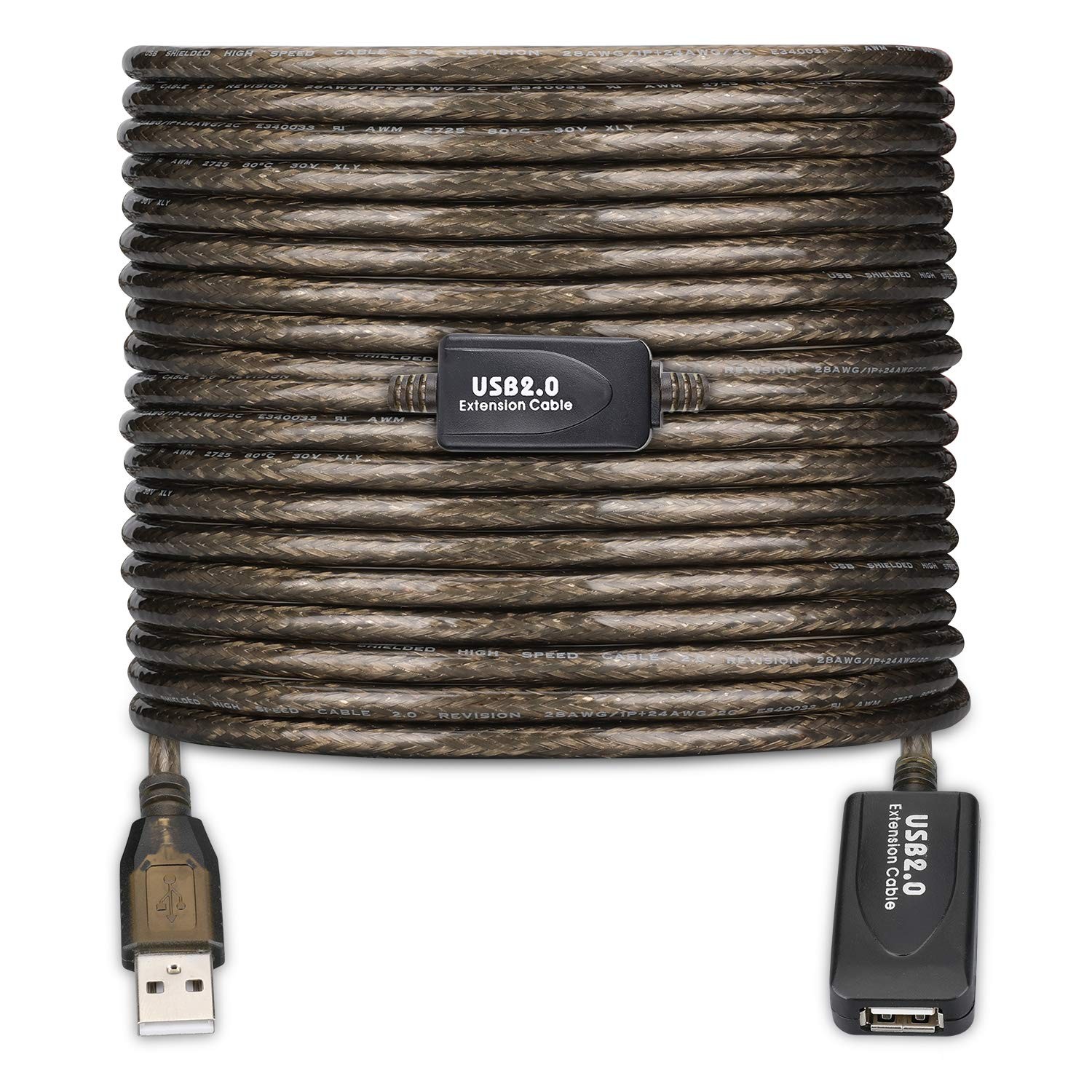 LDKCOK USB 2.0 Type A Male to A Female Active 60FT, Transparent black