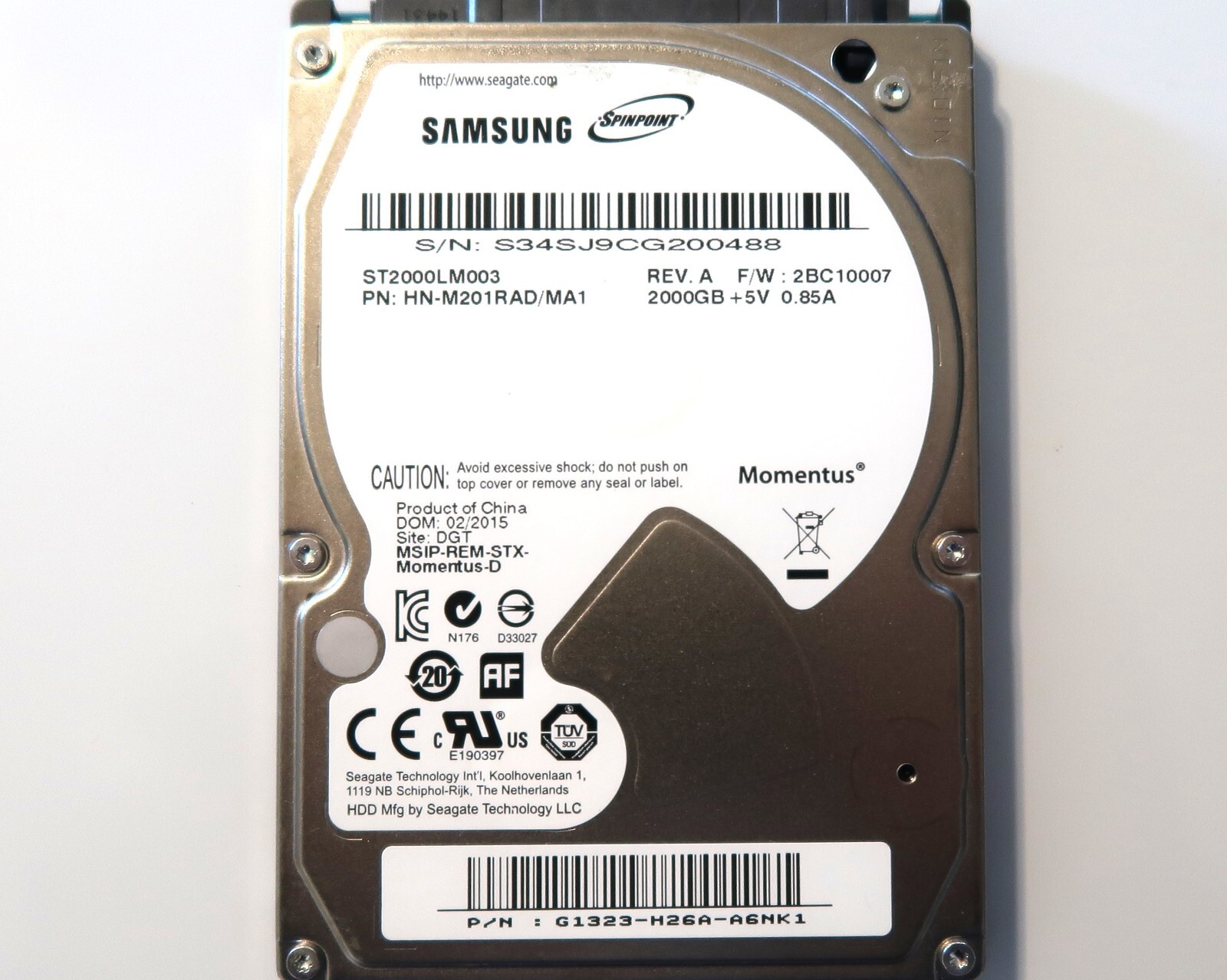 Samsung ST2000LM003 HN-M201RAD/MA1 G1323-H26A 2BC10007 (S34S) 2.5" 2TB 02.2015