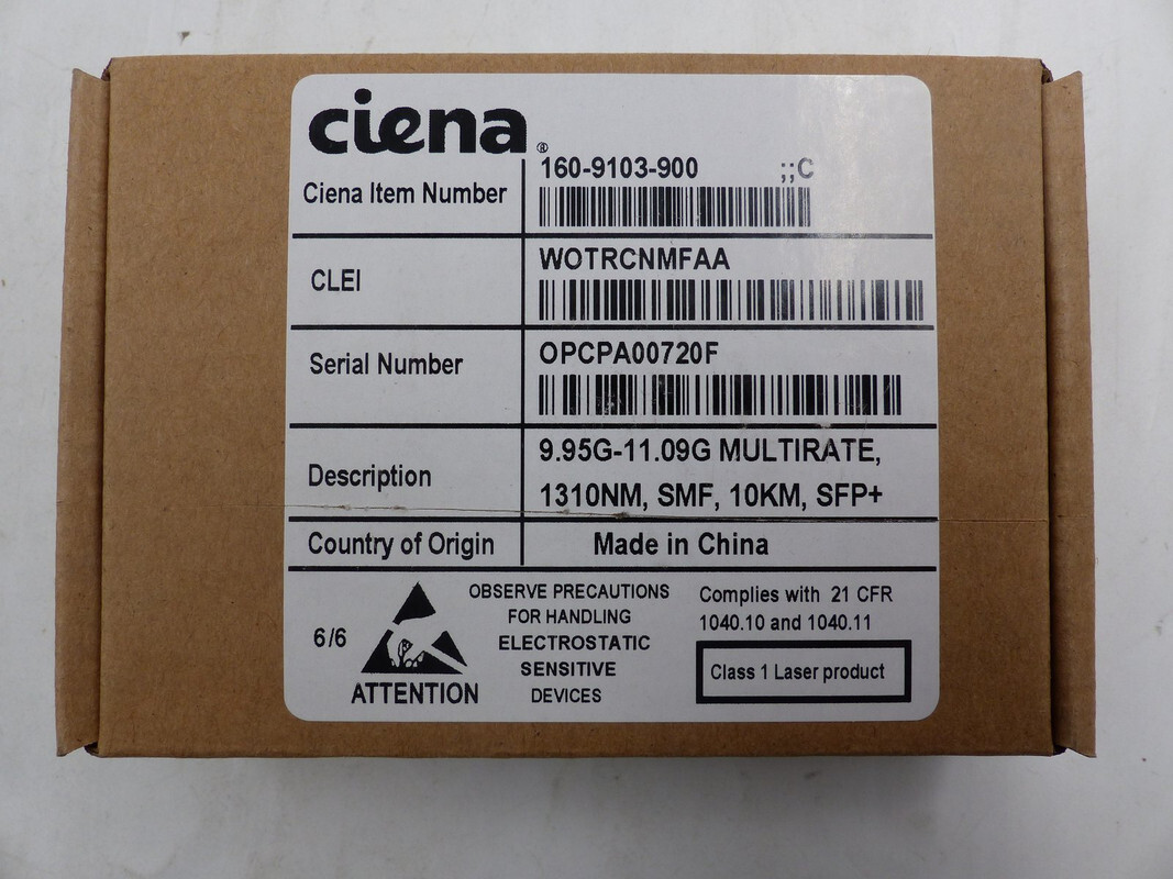 CIENA SFPP10GL TRANSCEIVER MODULE 160-9103-900 SFP+ 10G 10KM 1310NM SMF LC