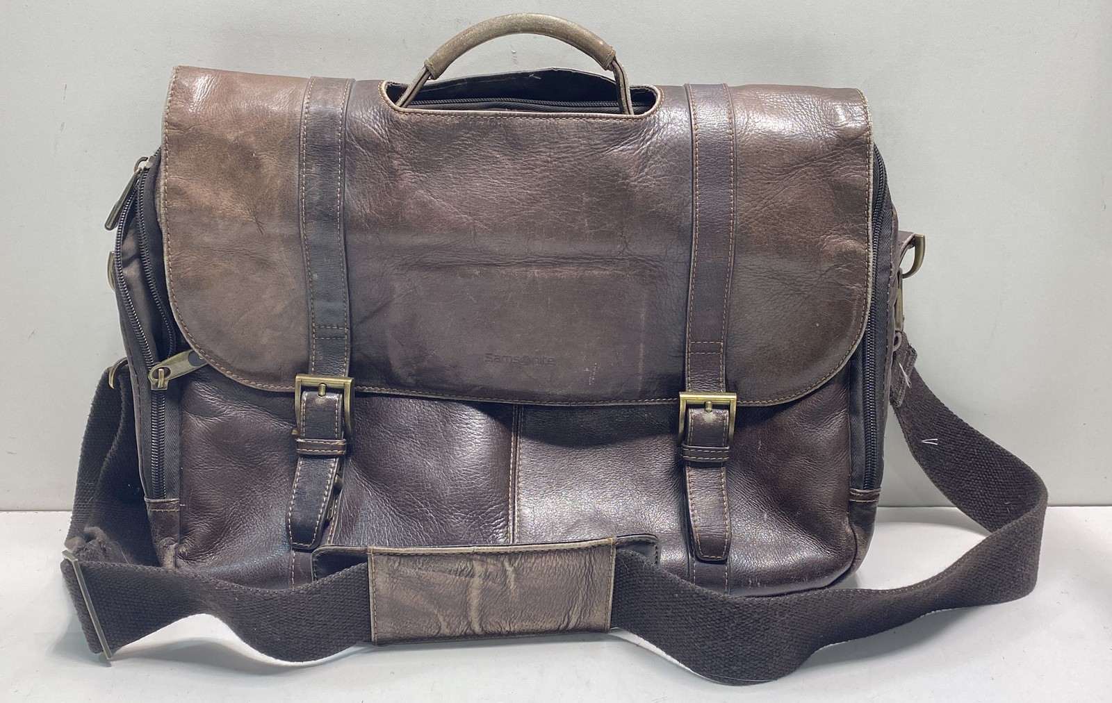 Samsonite Brown Leather Messenger Bag Briefcase Laptop Case Brass Hardware