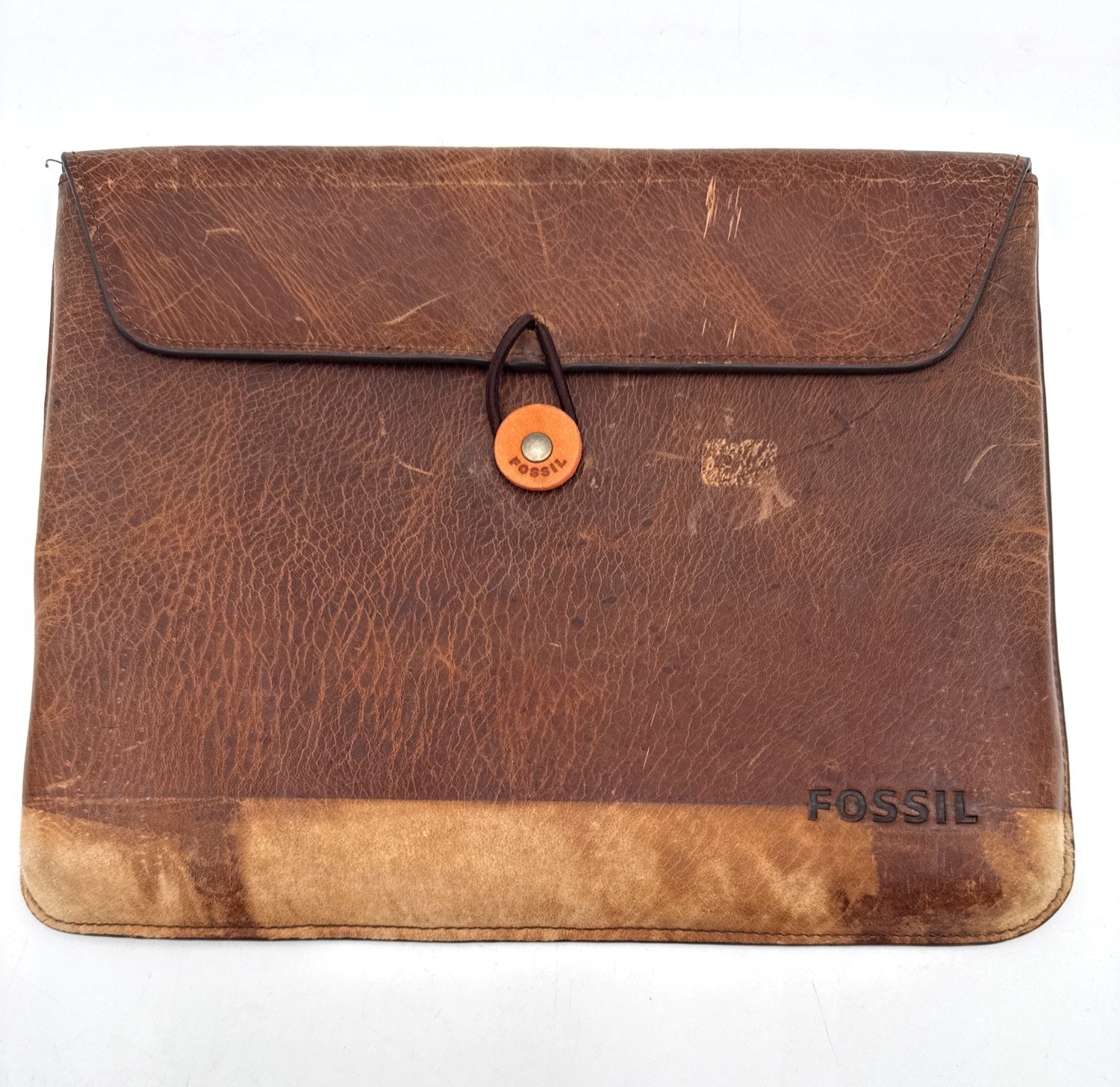 Fossil Brown Distressed Leather Envelope Clutch Bag With Button Closure