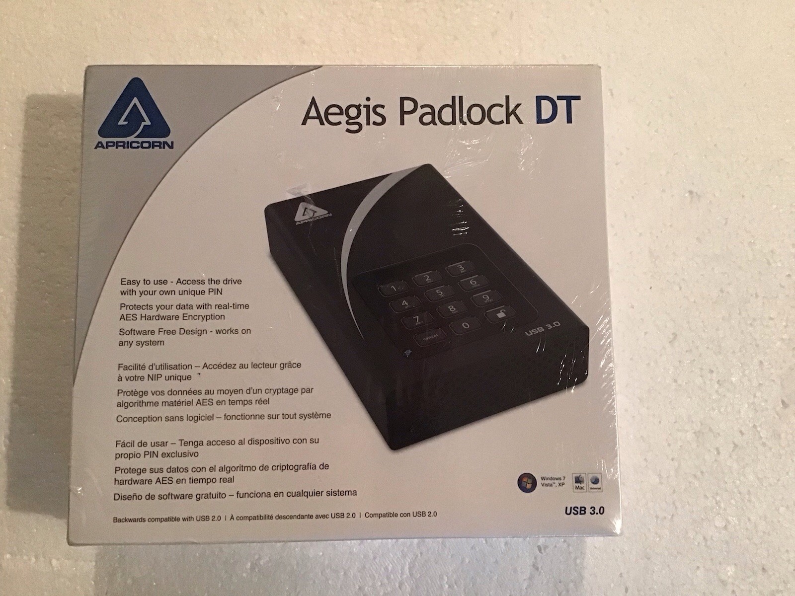 Apricorn Aegis Padlock DT 3TB AES Encrypted Drive ADT-3PL256-3000 New Sealed
