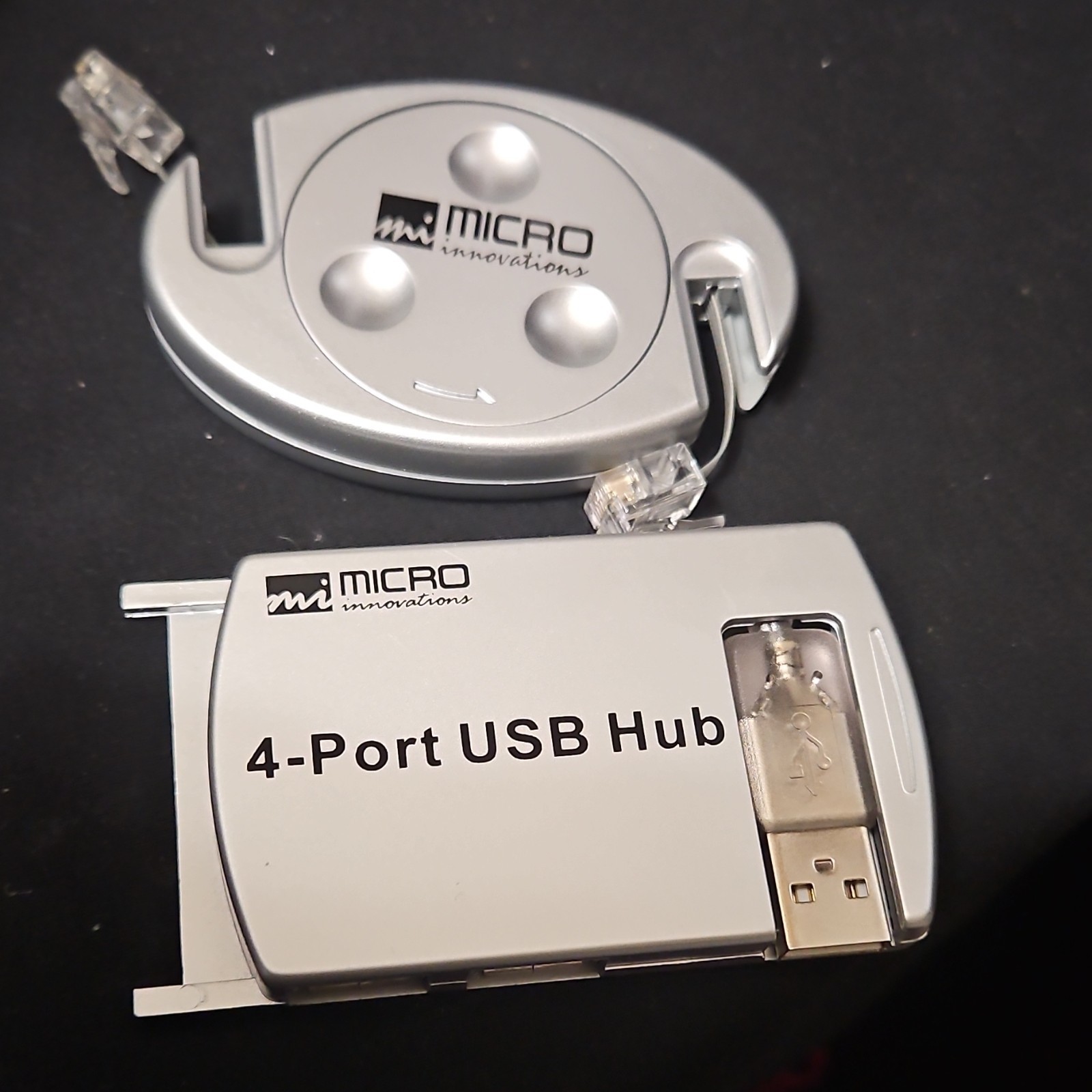 Micro Innovations 4-Port USB Hub USB104N Portable Silver Type A Male to Female