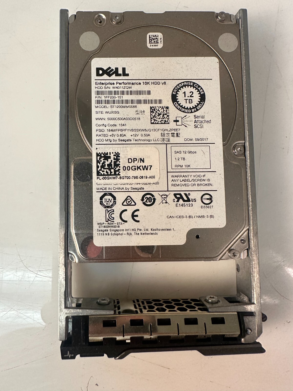 Dell 1.2TB 10K RPM SAS 12Gbps HDD 2.5 SFF Hard Drive 00GKW7 with R-series tray