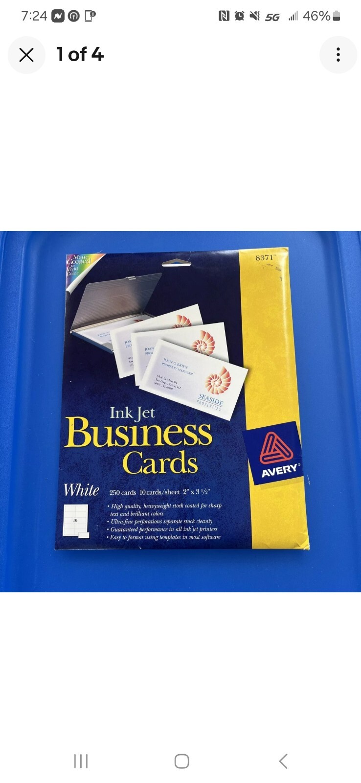 Avery 8371 Business Cards | Matte White | 250 cards | 2'' x 3 1/2'' | NOS
