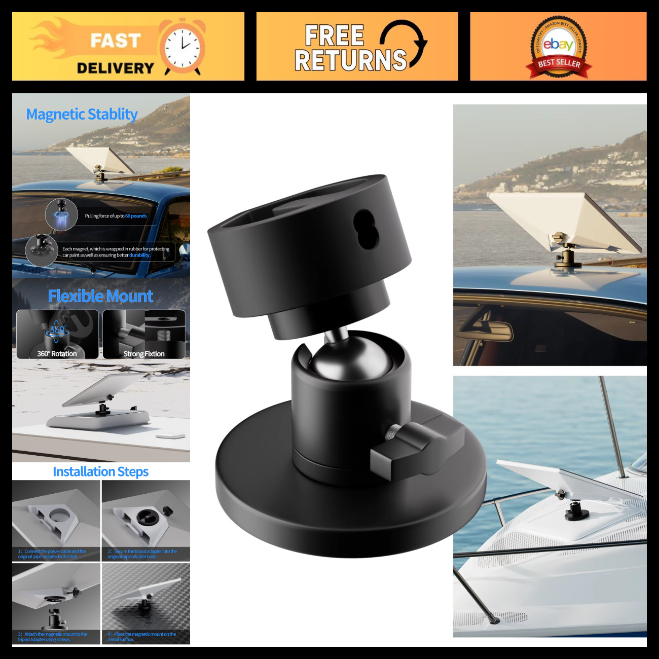 30KG Strong Suction Magnetic Mount for Starlink Mini - Adjustable Angle Car Roof