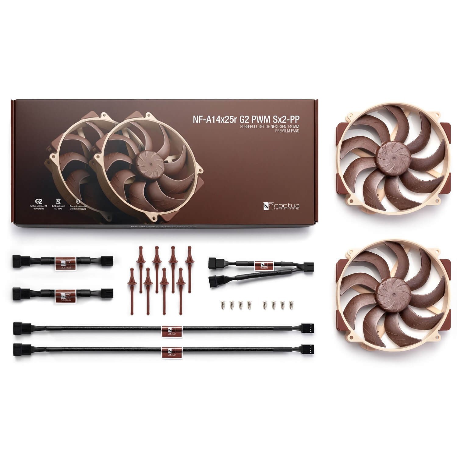 Noctua NF-A14x25r G2 PWM Sx2-PP Round 140mm Premium Fan 2-Pack Push-Pull Set
