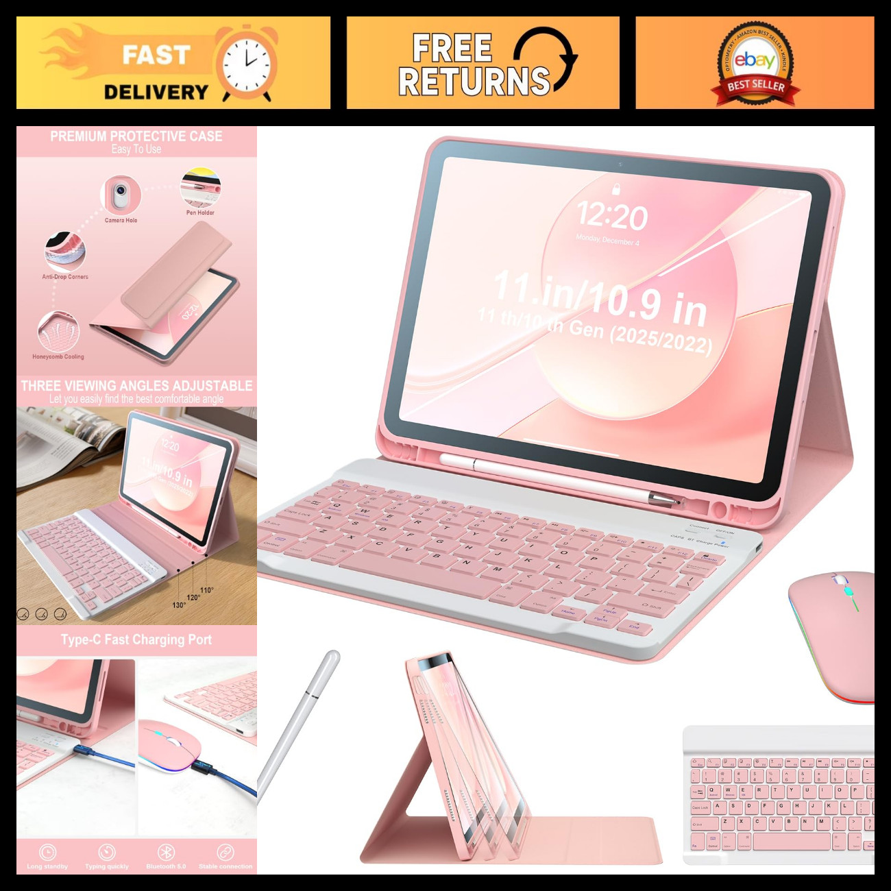 10.9 Inch Magnetic Case for iPad 10th/11th Gen with Bluetooth Keyboard & Mouse,