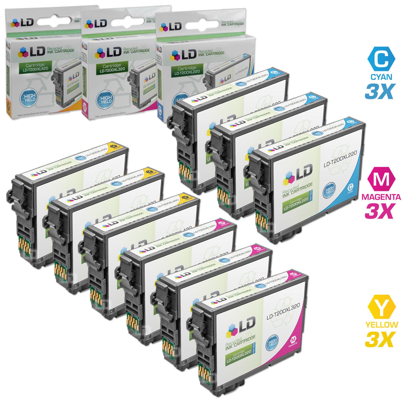 LD Reman Ink for Epson T200XL/T200 9PK: T252XL120 T252XL220 T252XL320 T252XL420