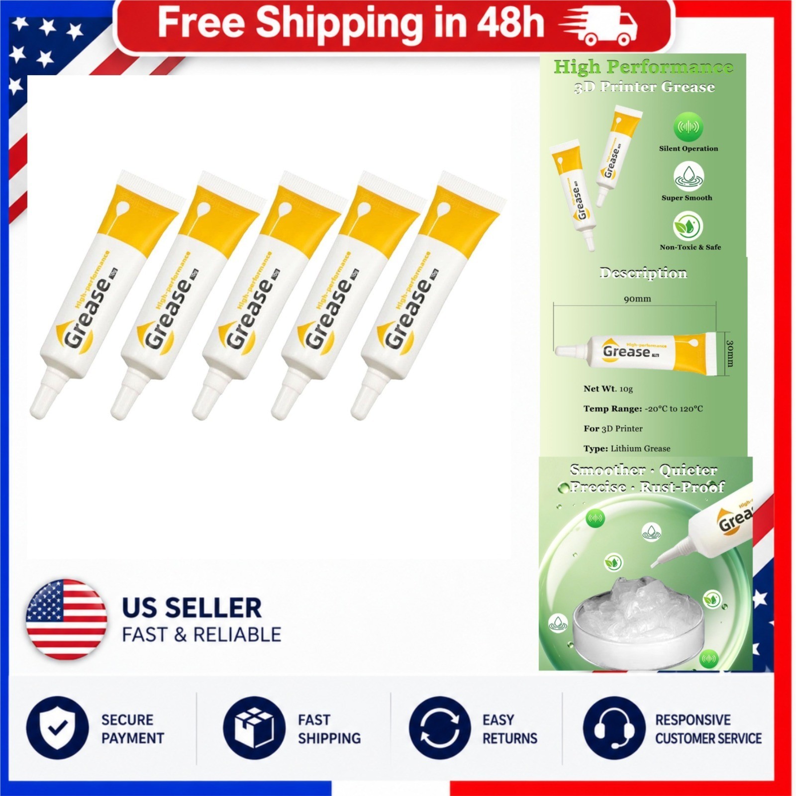 5-Pack 3D Printer Lubricant Grease for Optical Axis Gear Guide Rails