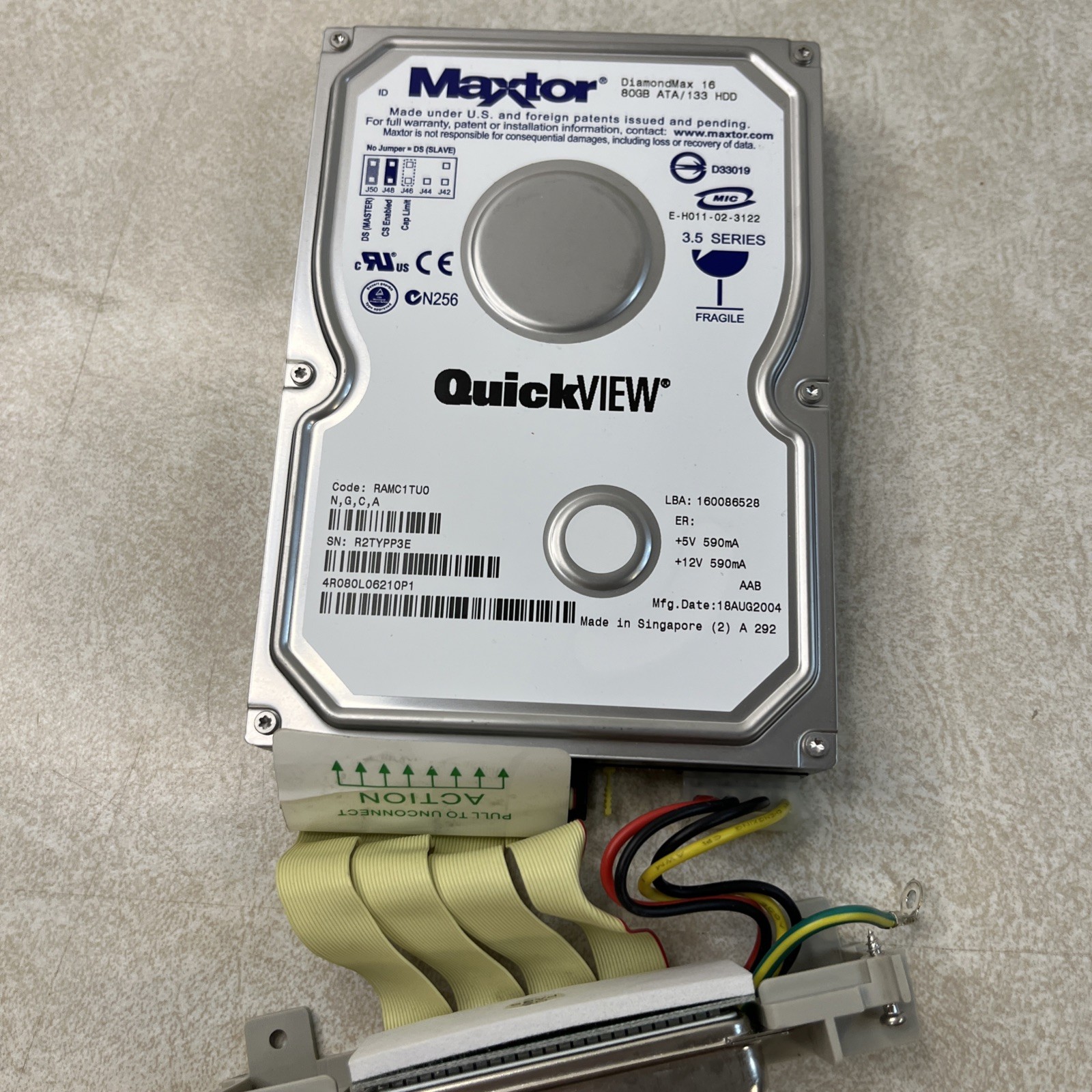 Vtg. MAXTOR Quickview Diamondmax  16 80GB  3.5 Series Untested READ