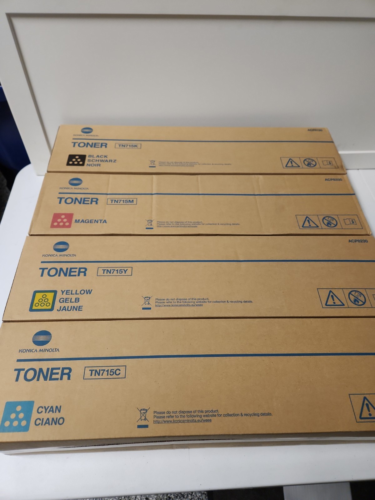 New Sealed Set of 4 Konica Minolta TN715 ACP8130/230/330/430 CMYK Toner Cart.