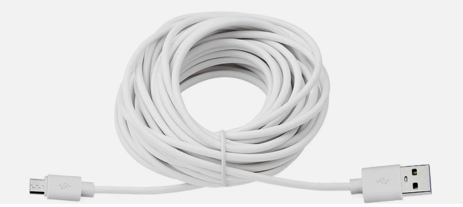 25ft USB to Micro B Power Cable White - Dash Cam, Security Cam, Ring Wyze