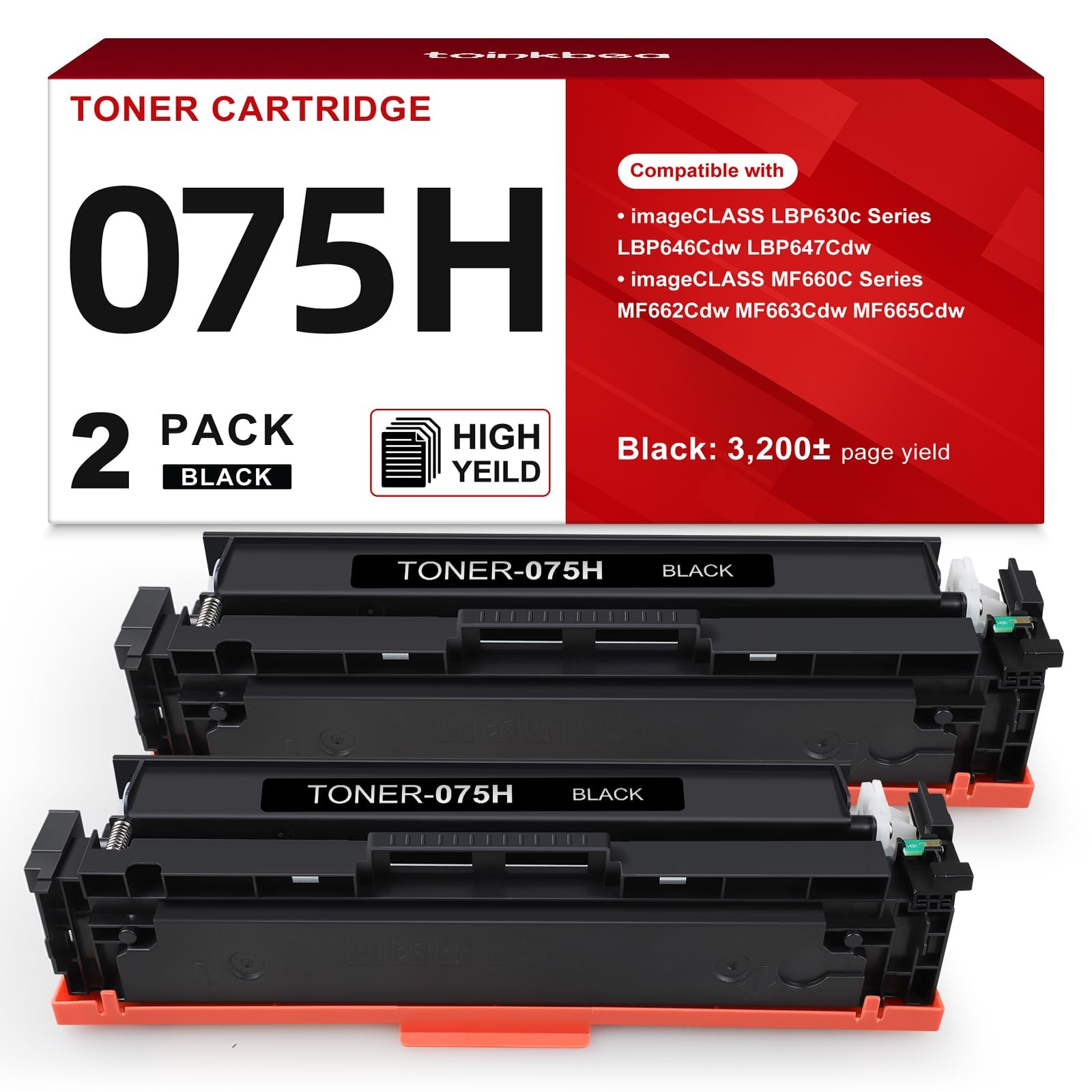 075H 075 Black High Capacity Toner Cartridge Compatible 2-Pack,