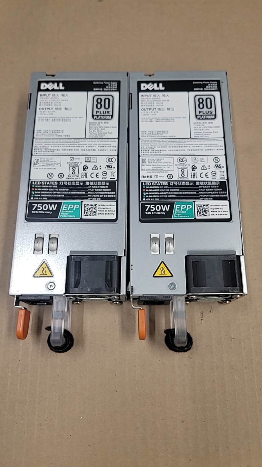lot of  2 Dell 05RHVV 750W 80+ Platinum EPP Power Supply for R630 R730 R640 R740