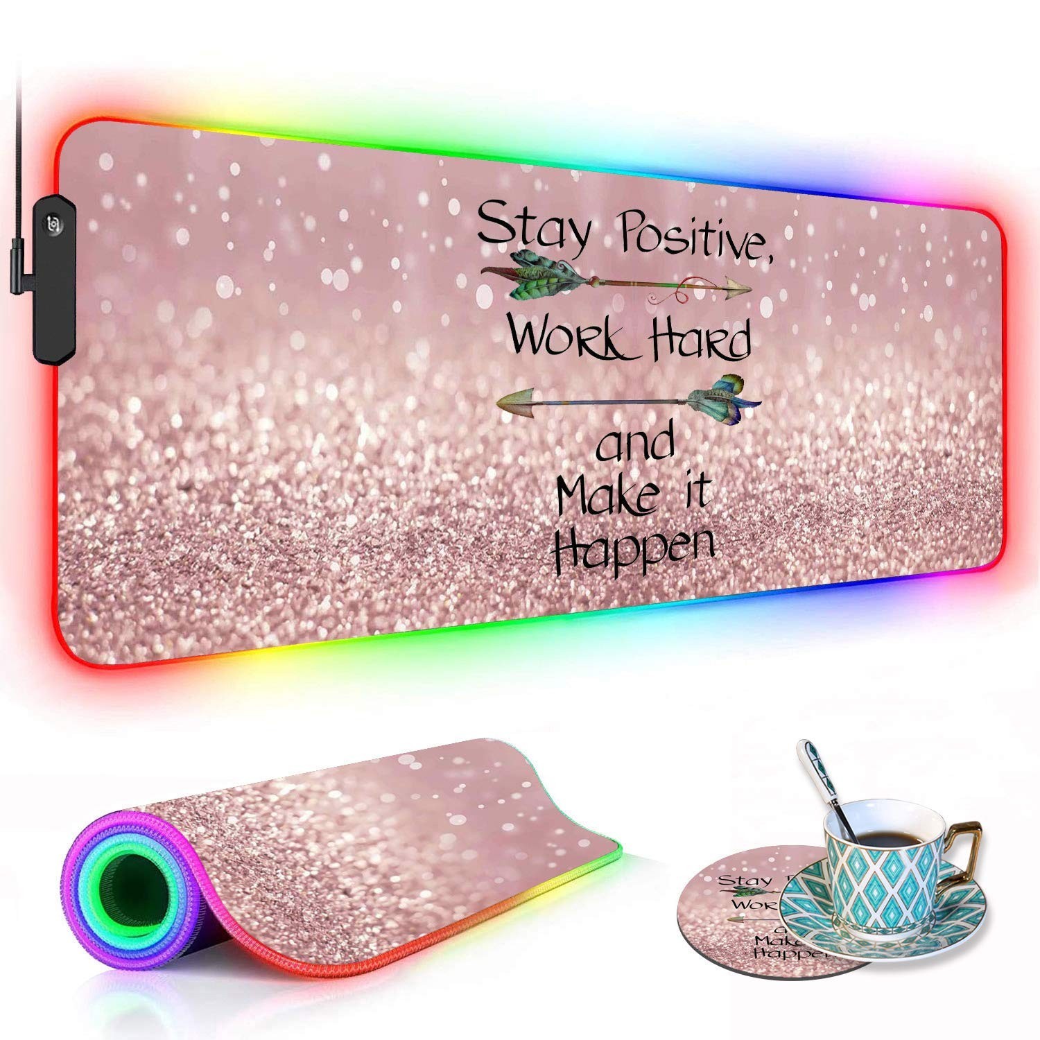 RGB Gaming Mouse Pad with Coffee Coaster, XXL Large Glowing LED Mousepad, Ant...