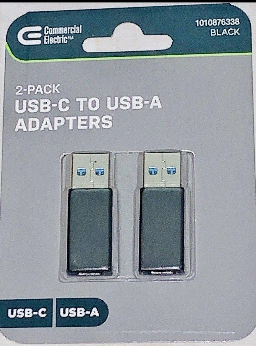 USB-A Male to USB Type-C Female Adapter Converter Amber Charger PC MAC, 2 Pack