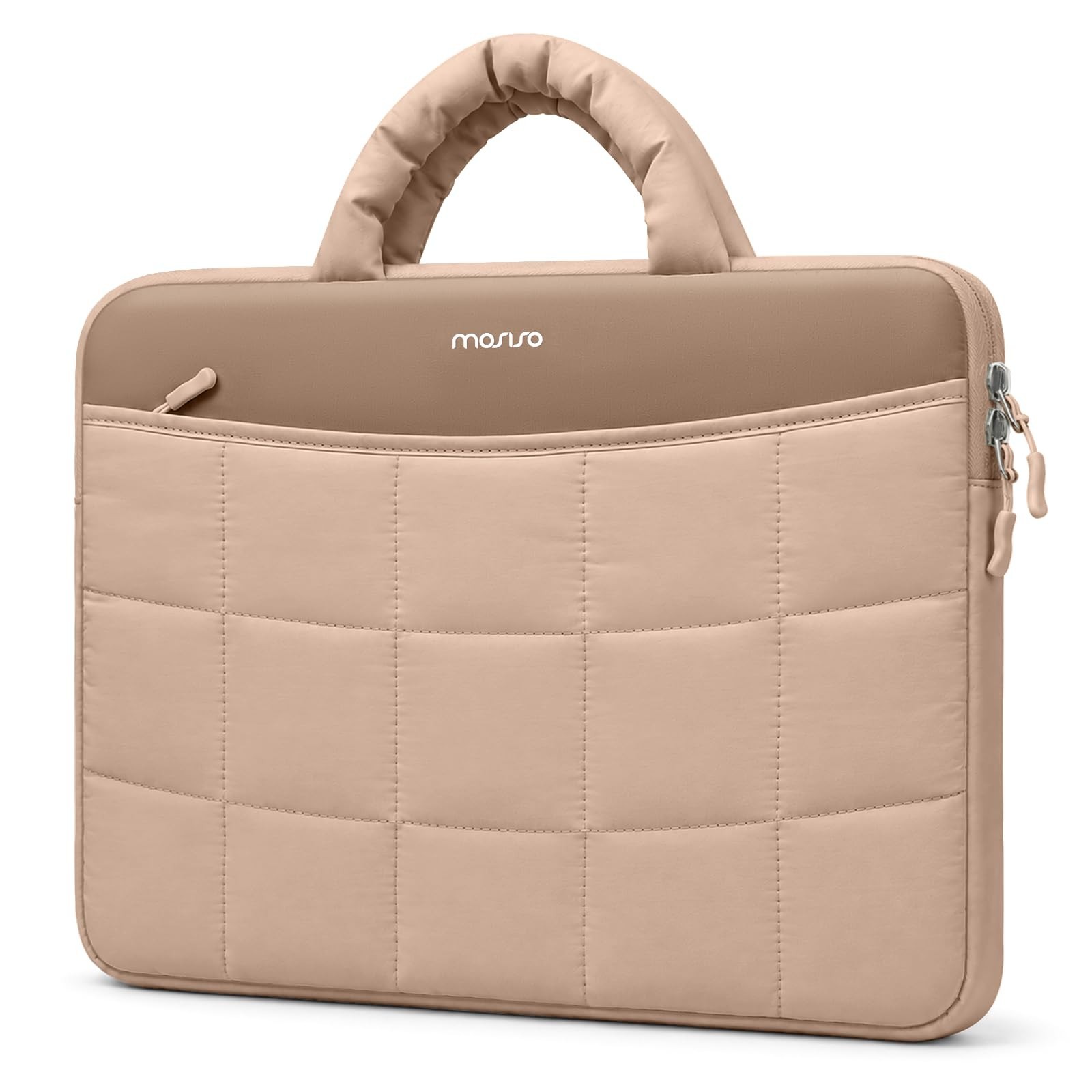 MOSISO 13-13.3 Inch Puffy Laptop Sleeve Brown Dual Zipper Front Pocket