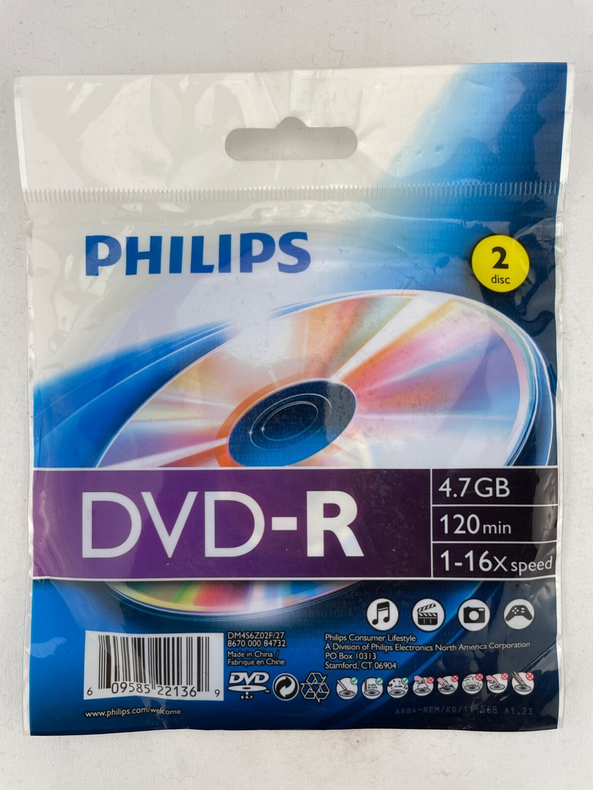 Philips DVD+R 4.7GB Media Disc -2 Pack  New Old Stock Unopened