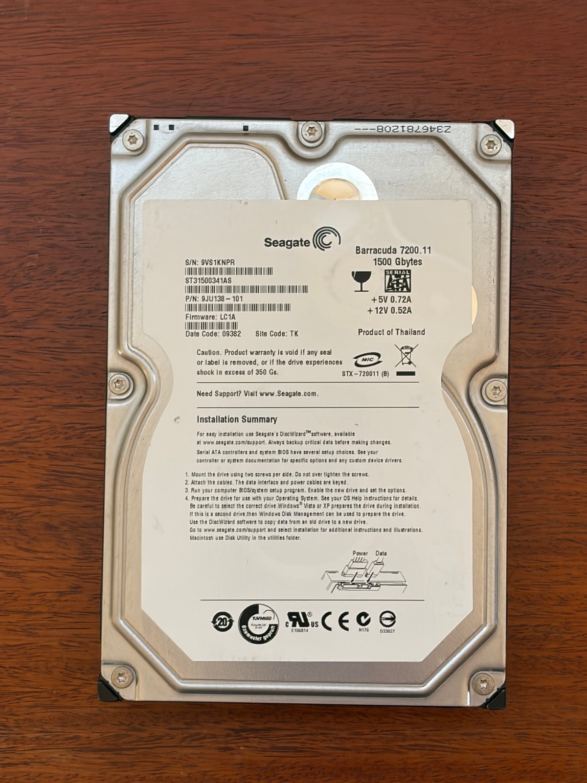 Seagate Barracuda 7200.11 1.5TB 3.5" SATA Hard Drive (ST31500341AS)