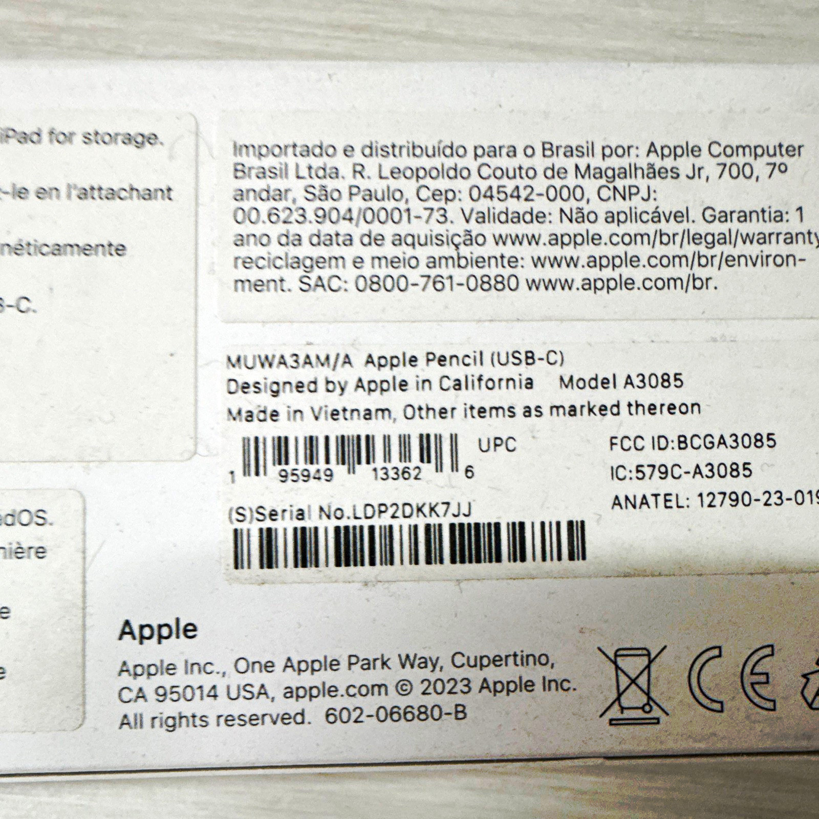 Apple Pencil (USB-C) White Stylus for Apple iPad, Model A3085 MUWA3AM/A