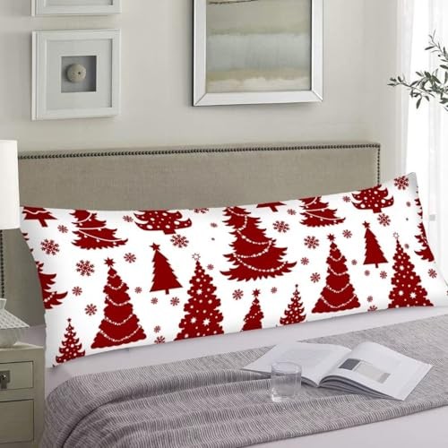 Christmas Body Pillow Cover - Merry Christmas Tree Xmas Holiday Red White Red