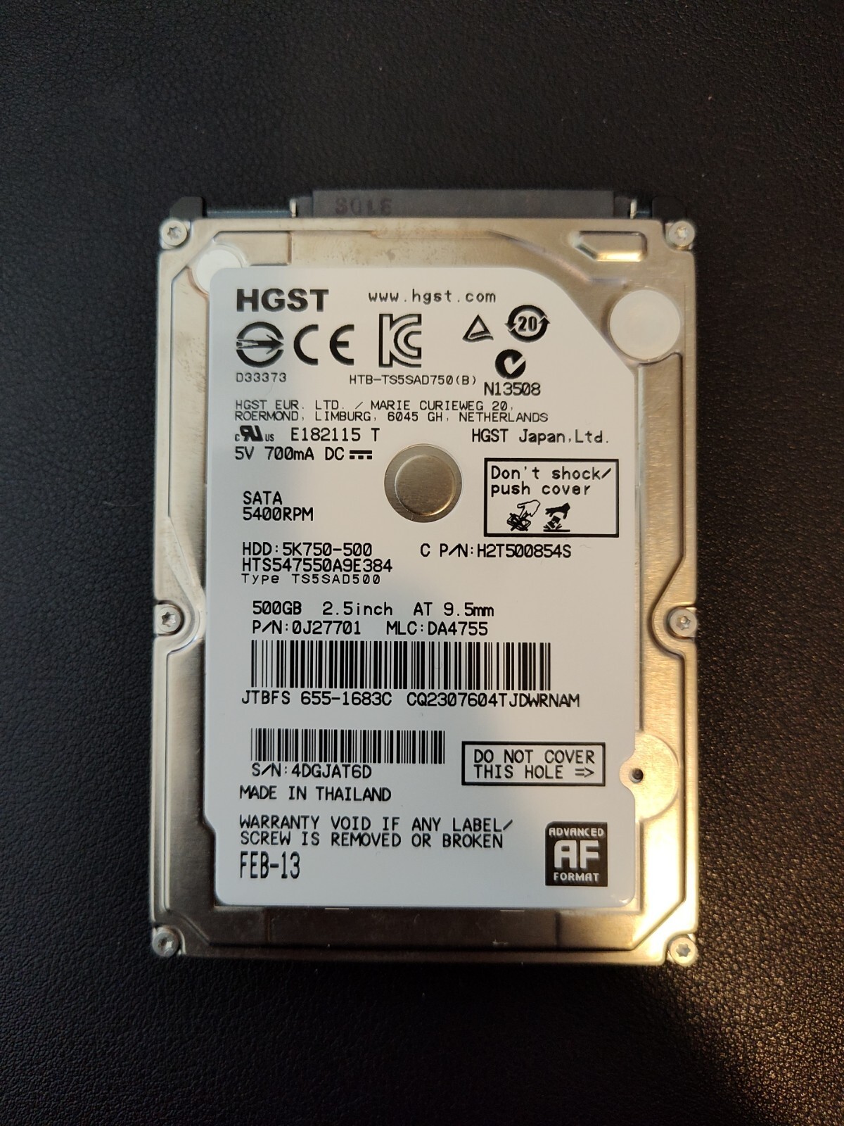 Hitachi HTS547550A9E384 5400rpm Serial-ATA/300 5K750 2.5" 500gb Sata Item #068
