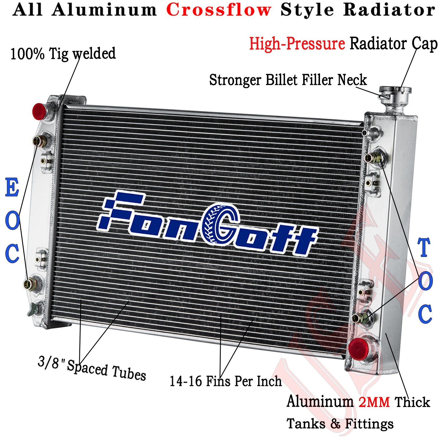 CU622 4-Row Aluminum Radiator Fit 1988-1999 Chevy/GMC C/K 1500 2500 3500 5.7L V8