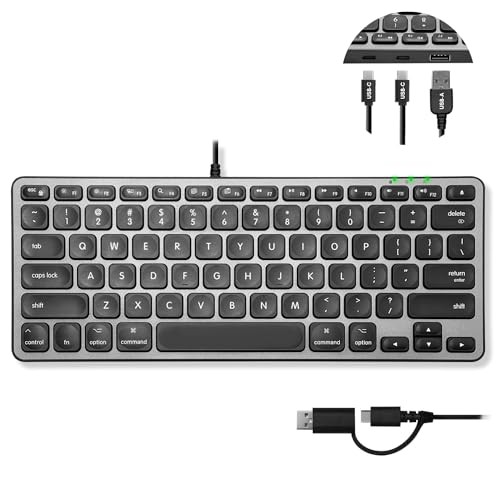 Macally Compact Wired Keyboard with USB hub ports & Dual USB C / A (ucaminizhub)