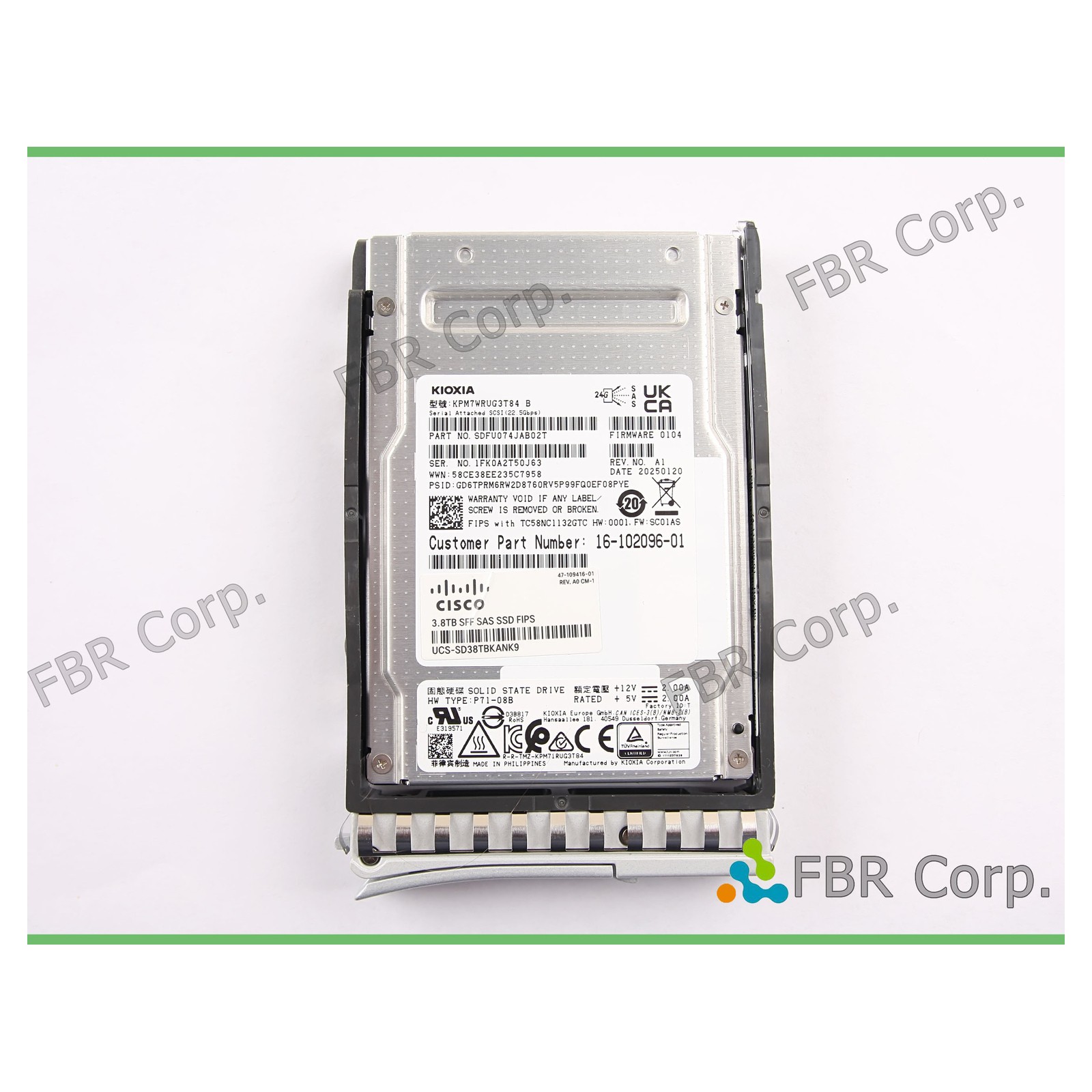 100% Health Kioxia Cisco 3.84TB KPM7WRUG3T84 2.5" SAS 24Gb/s SFF Enterprise SSD