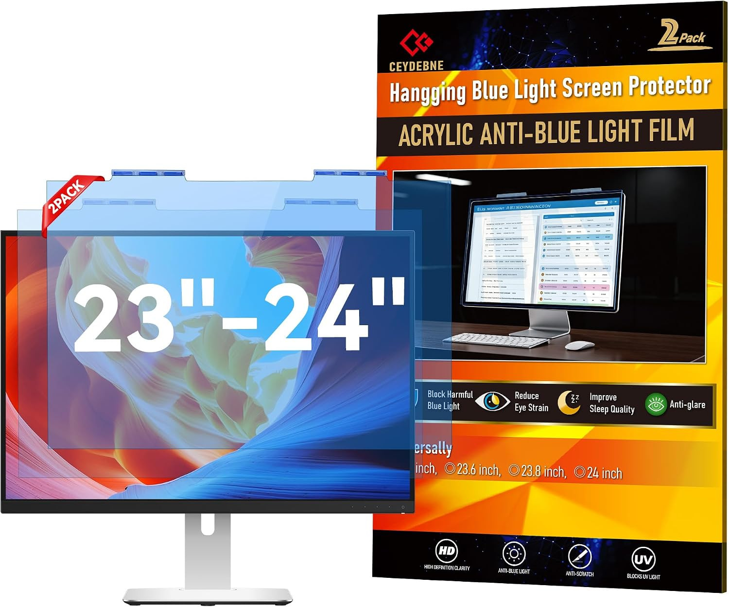 2 Pack 23-24 Inch Blue Light Screen Protector for Monitor, Hanging