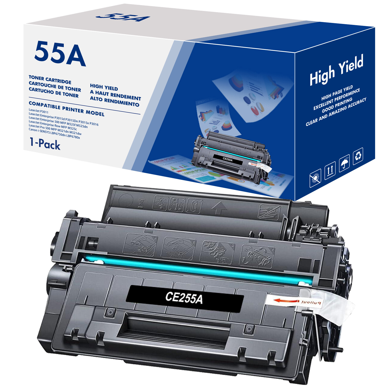 1Pack CE255A 55A Toner Cartridge Fits For HP LaserJet Enterprise P3015d P3015Dn