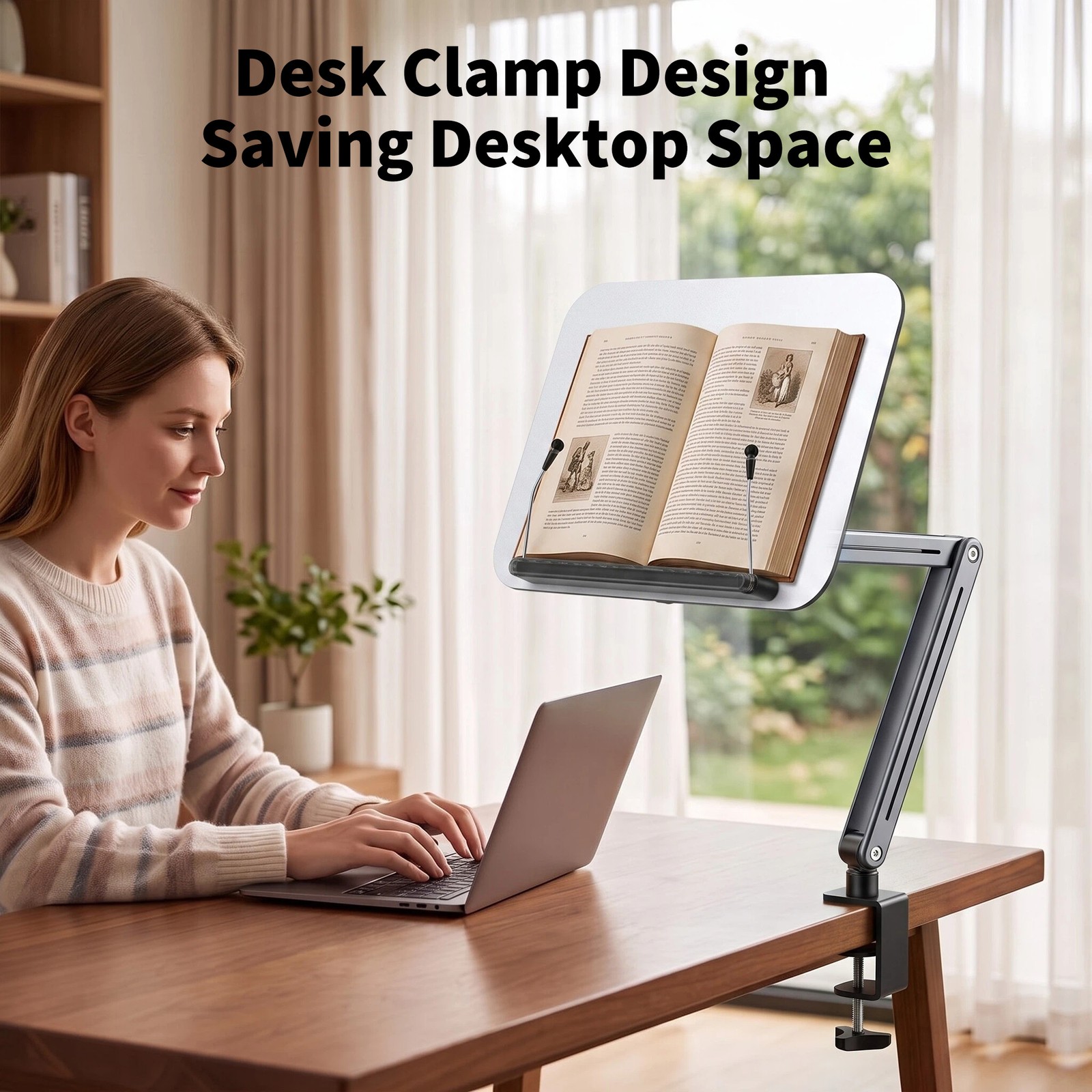 Cantilever Desk Clamp Reading Stand 360 Rotating Adjustable Acrylic Aluminum