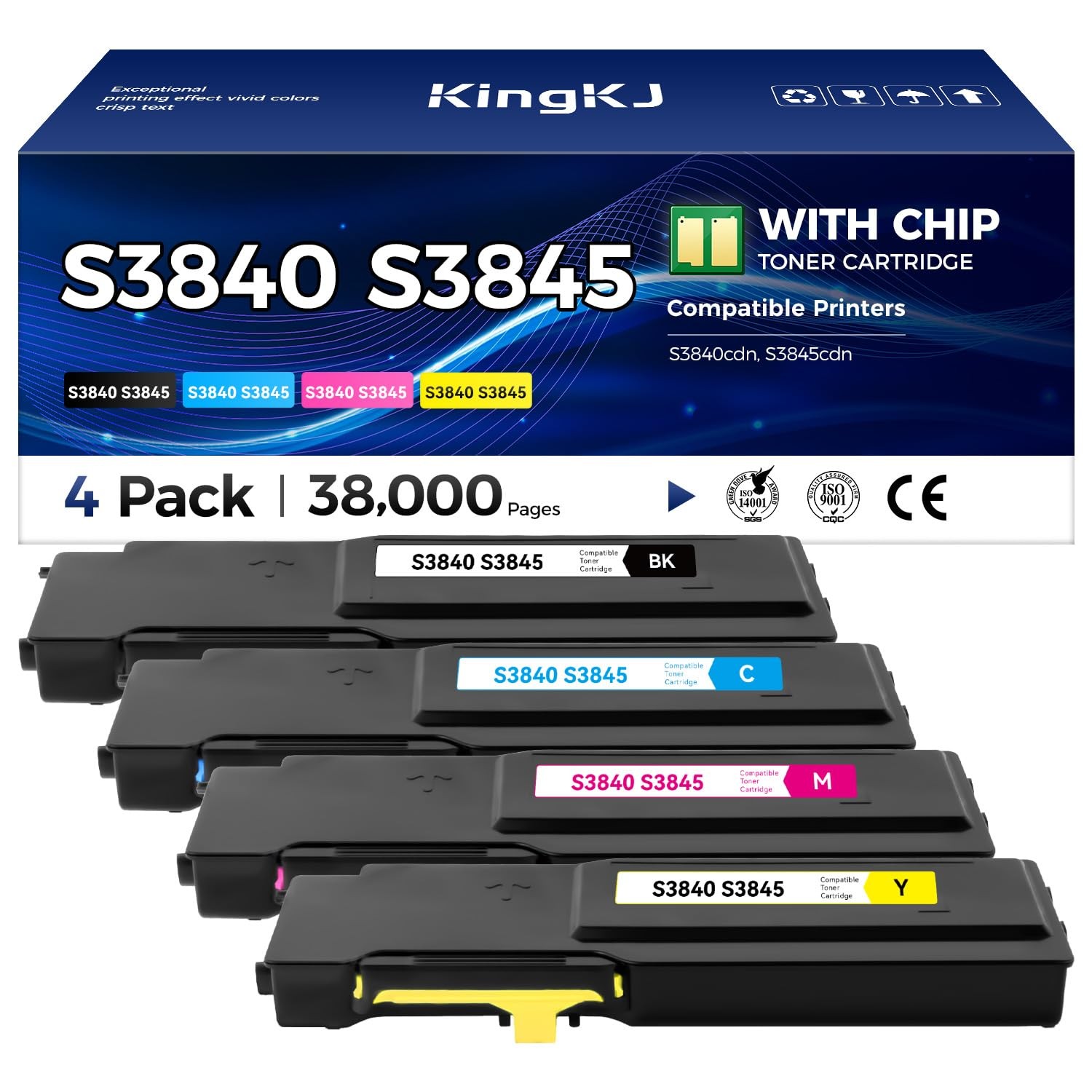 S3840 Toner Cartridge Set 4-Pack High Yield Replacement for Dell 593-BCBC 1KTWP