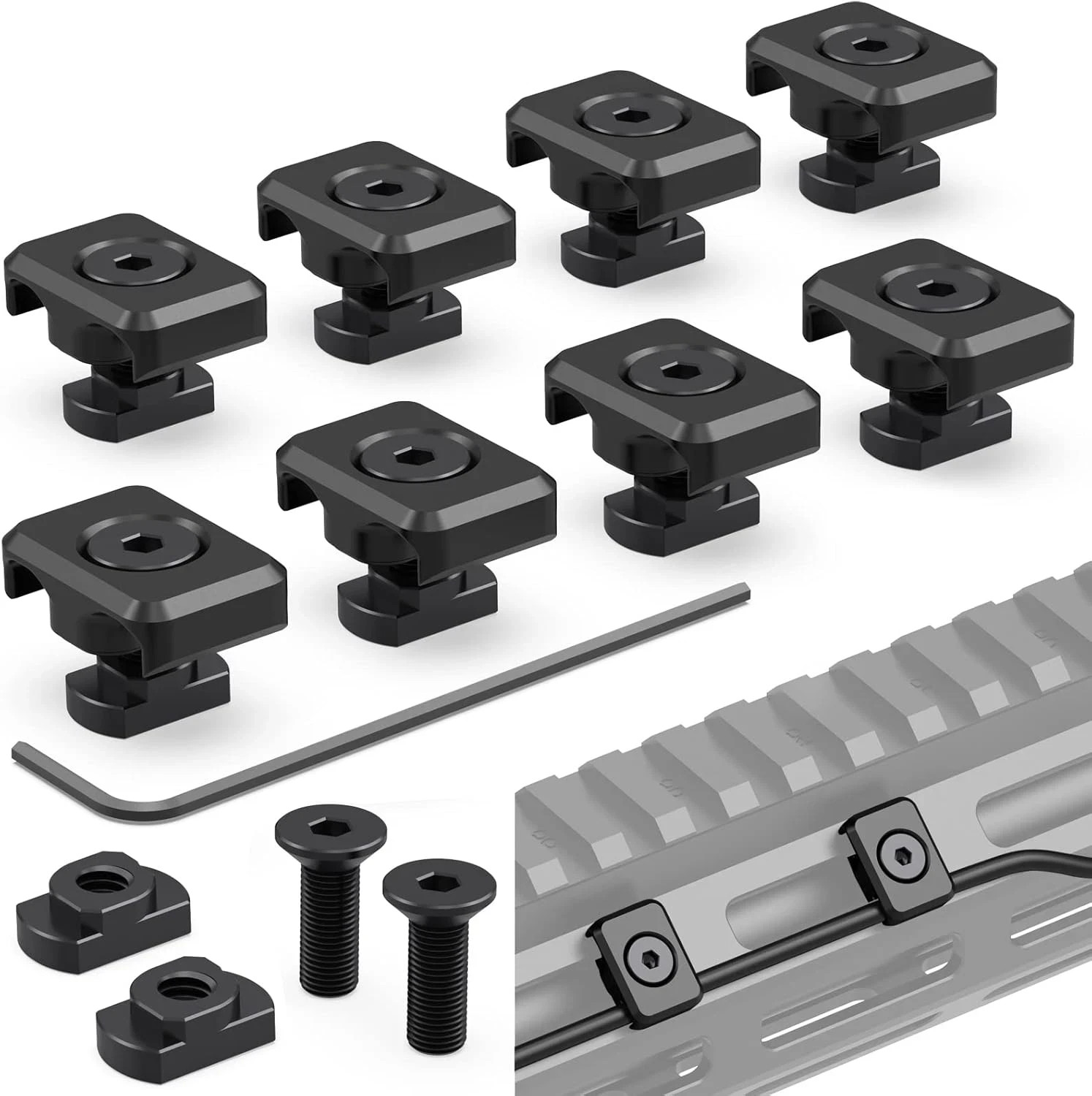 M-LOK Cable Guides for Flashlight Laser Wire Management Clips - 8 Pack Black