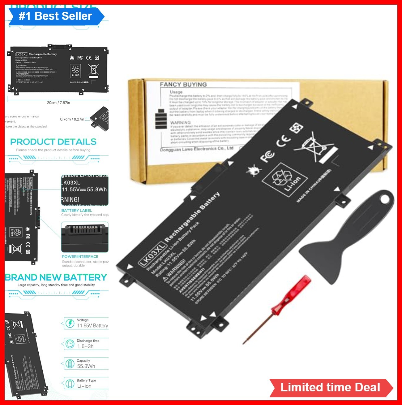 Laptop Battery 11.55V 55.8Wh Li-ion 3 Cell for Envy X360 15M 17M Rechargeable