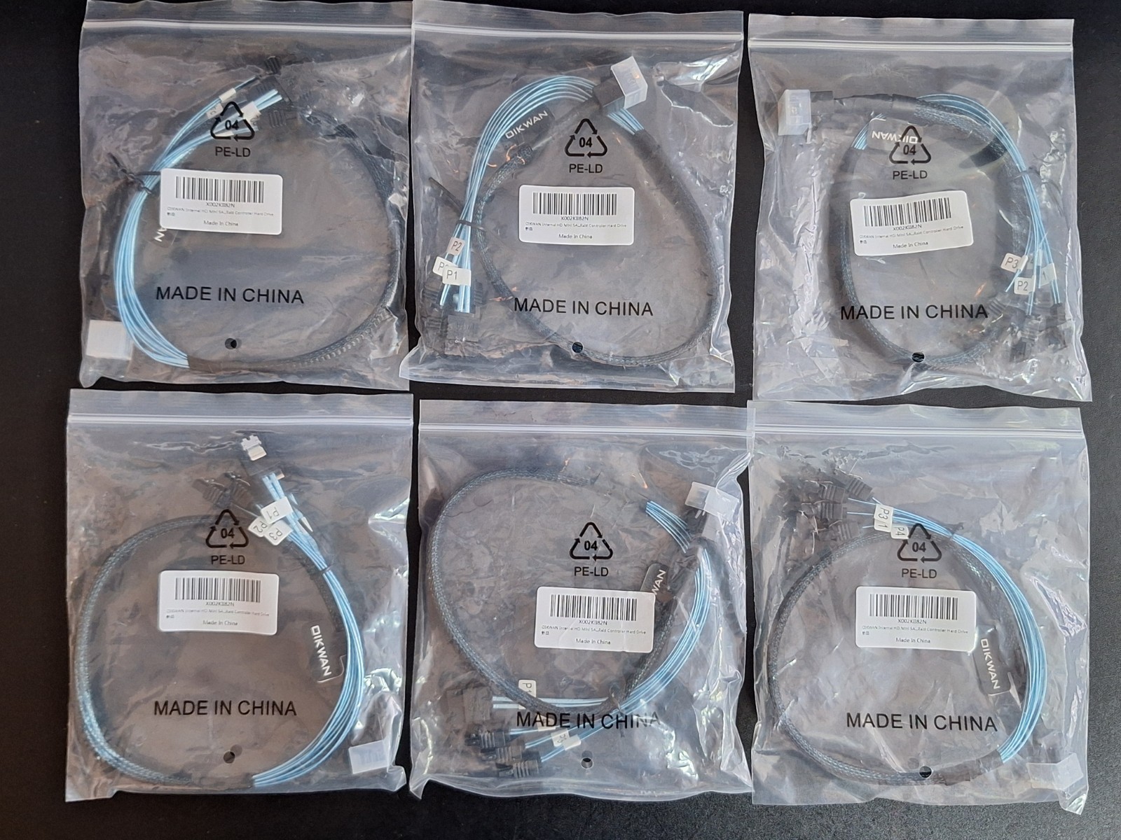 LOT of 6 Oikwan Internal HD Mini SAS SFF-8643 to 4x SATA Raid Controller Cable