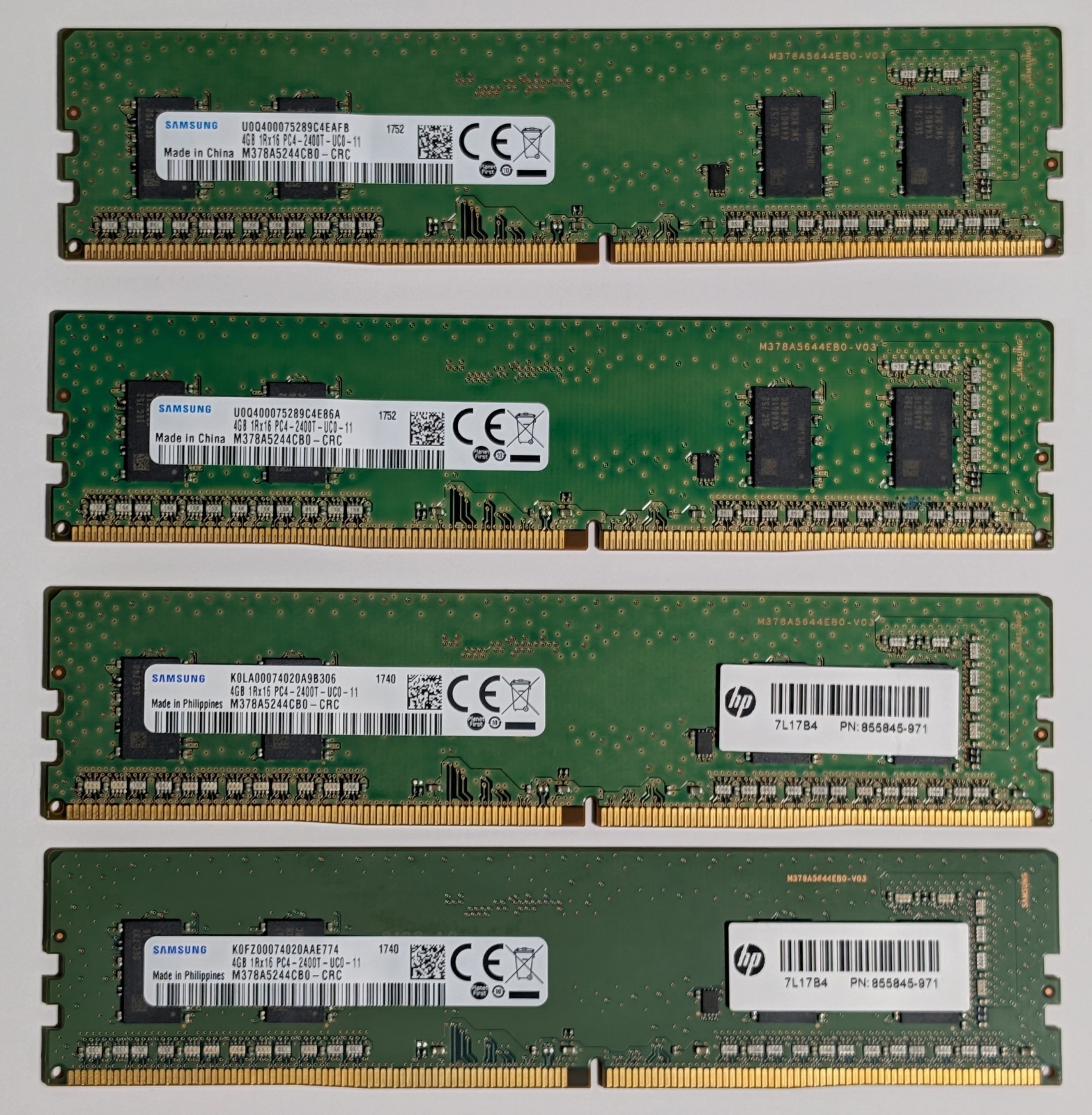 Samsung 16GB (4x4GB) DDR4-2400 Desktop RAM M378A5244CB0-CRC PC4-19200 4-DIMM