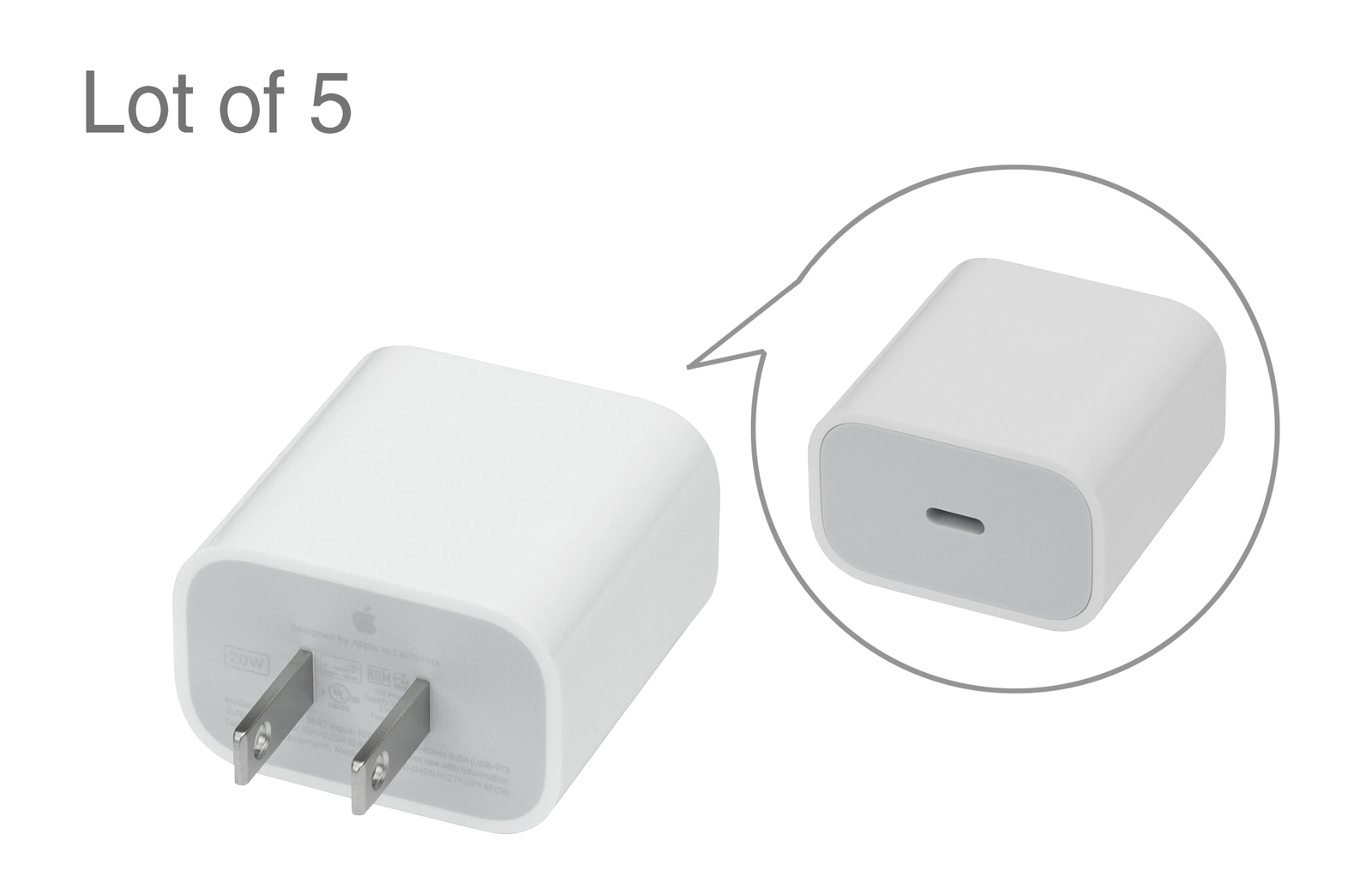 Lot of 5 Genuine Apple A2305 20W USB-C Power Adapter Wall Charger MHJA3AMA White