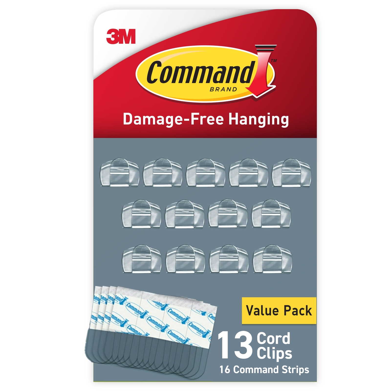 Command Clear Cord Clips for Cable Organizer 13 Clips Damage Free Hanging