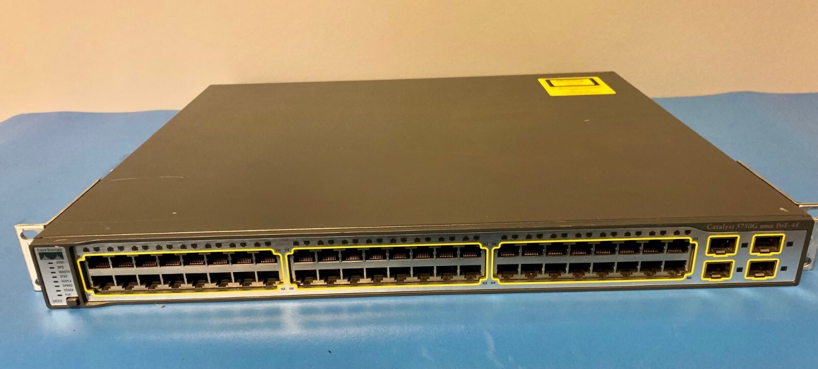 Cisco WS-C3750G-48PS-S 48 Port PoE 3750G Gigabit Switch - With Rack Ears
