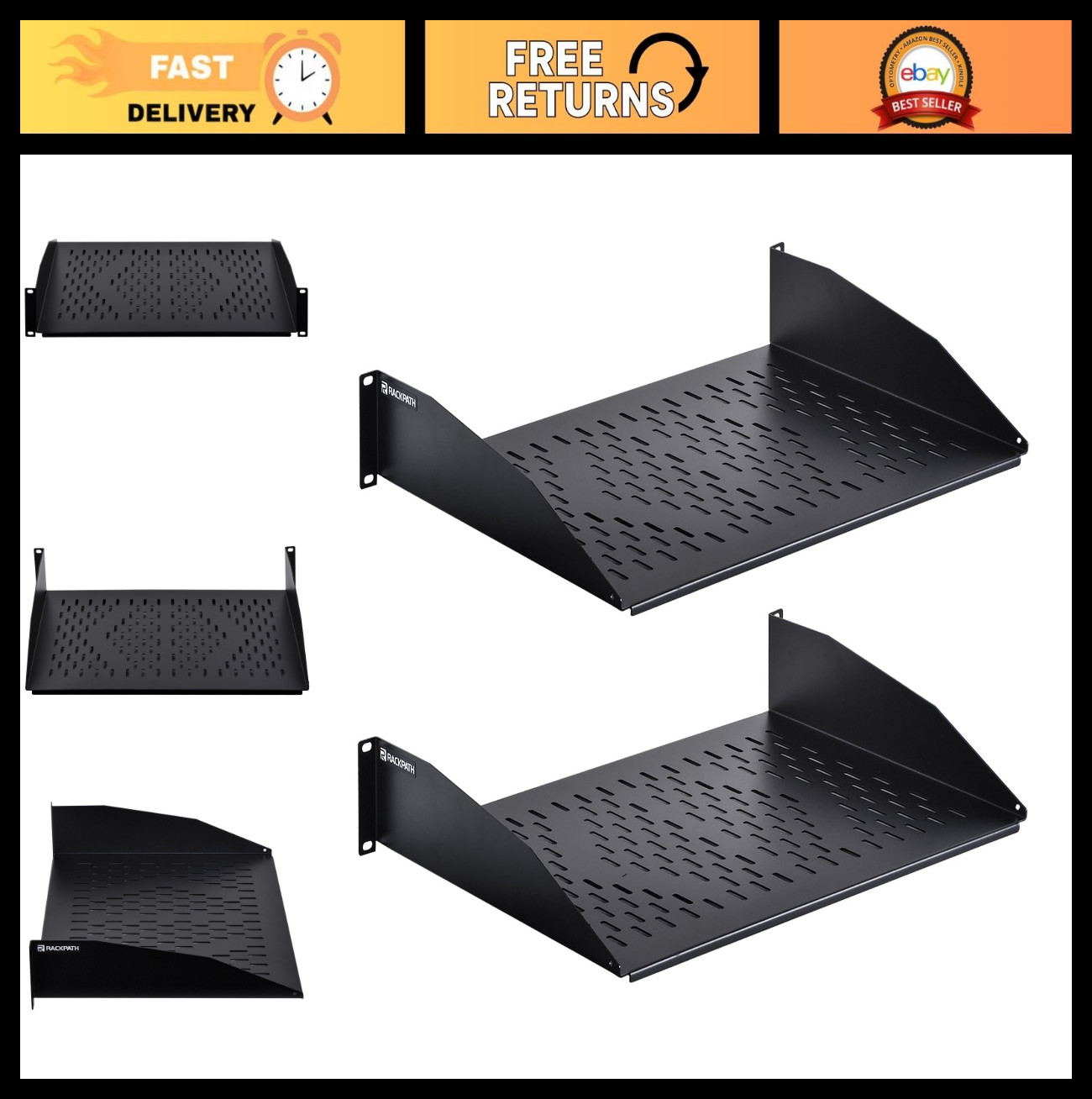 Universal 2U Cantilever Rack Shelf - 14" Deep, 55lbs Capacity - 2 Pack for AV/Ne